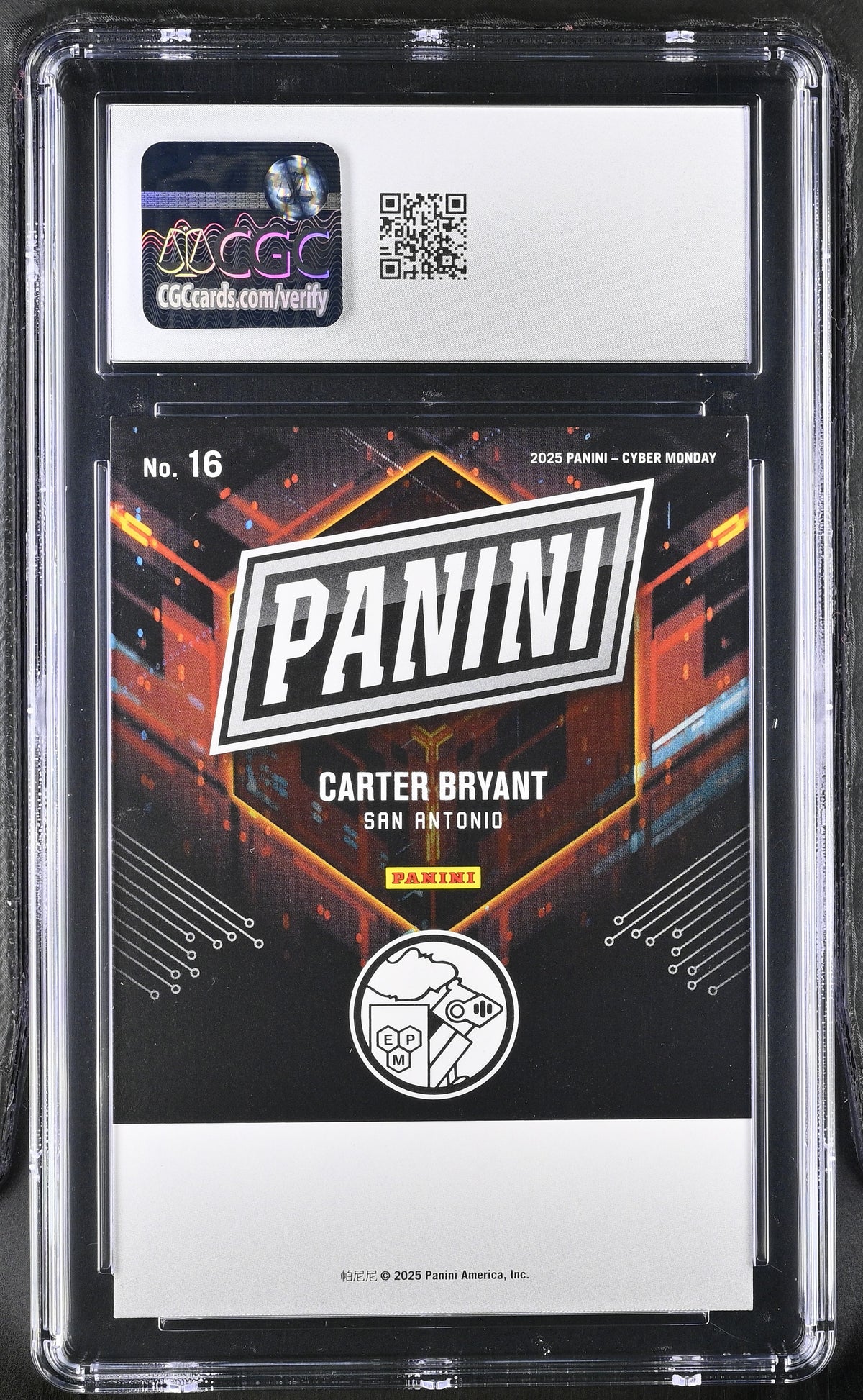 2025 Panini Cyber Monday Carter Bryant /199 Rookie #16 CGC 10 San Antonio Spurs
