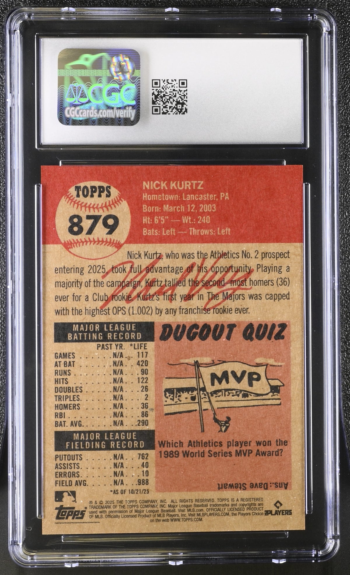 2025 Topps Living Set Nick Kurtz #879 CGC 9