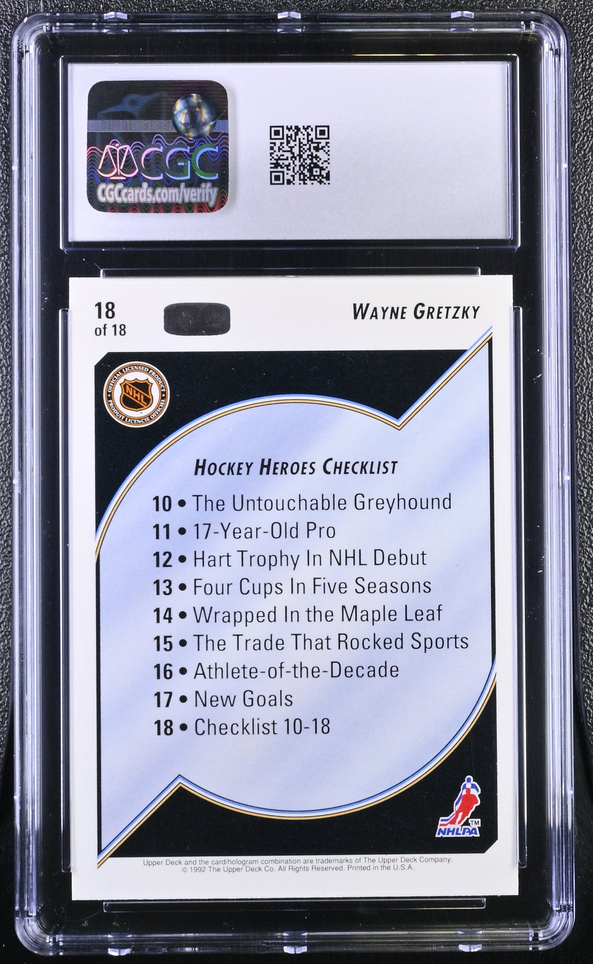 1992-93 Upper Deck Wayne Gretzky Wayne Gretzky Heroes #18 CGC 9.5