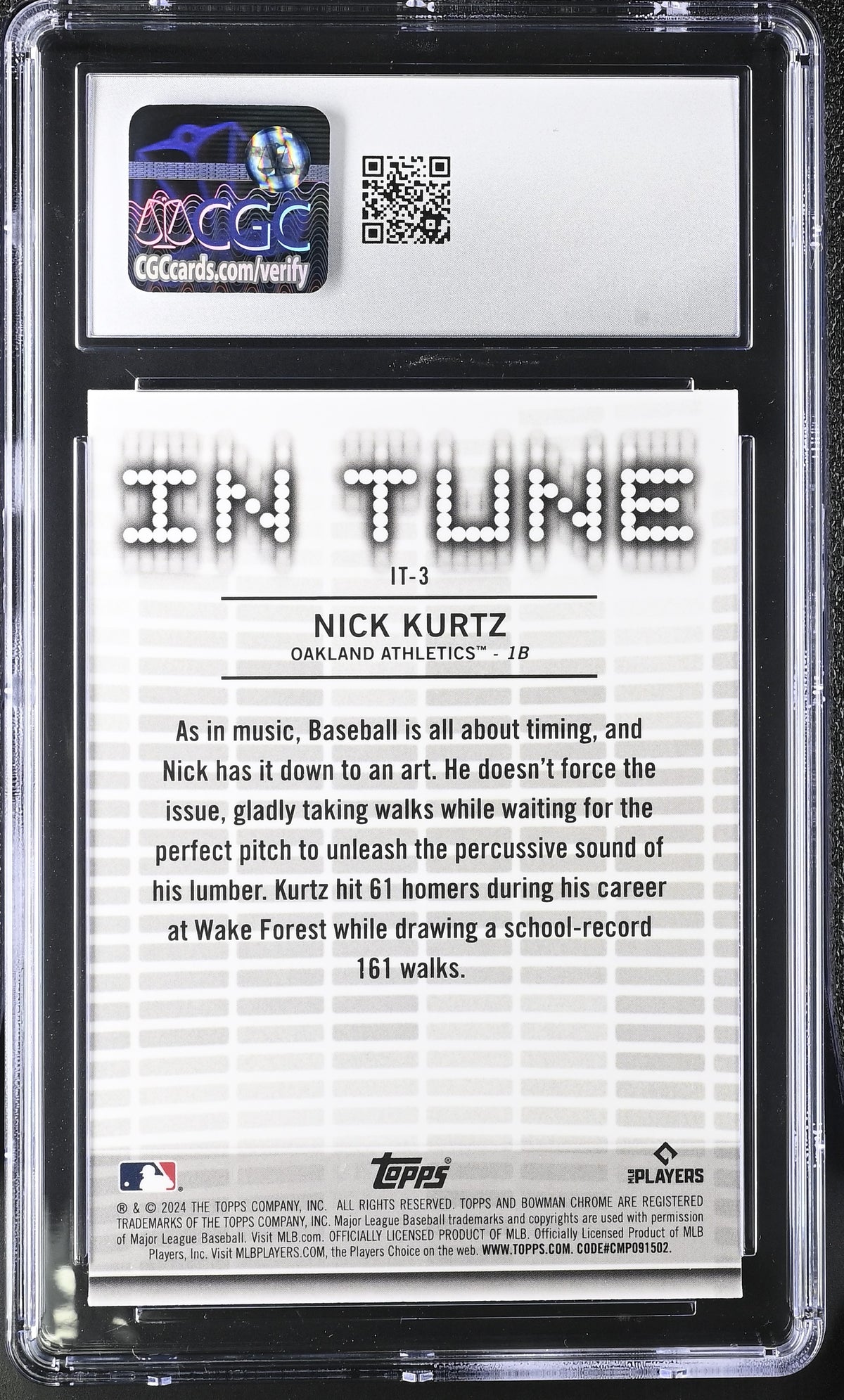 2024 Bowman Draft Nick Kurtz Rookie In Tune #IT-3 CGC 10 Oakland Athletics