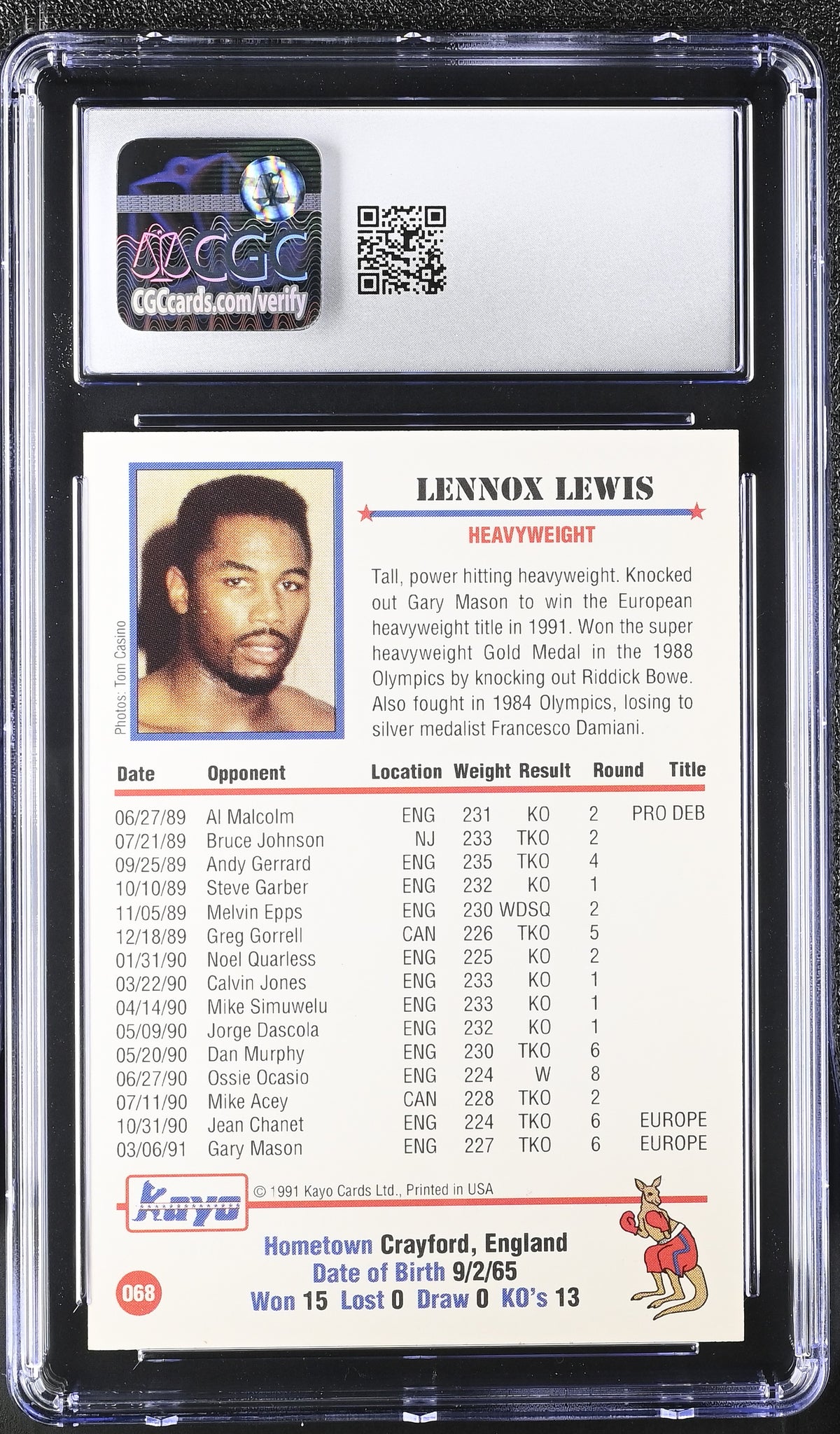 1991 Kayo Lennox Lewis #068 CGC 9