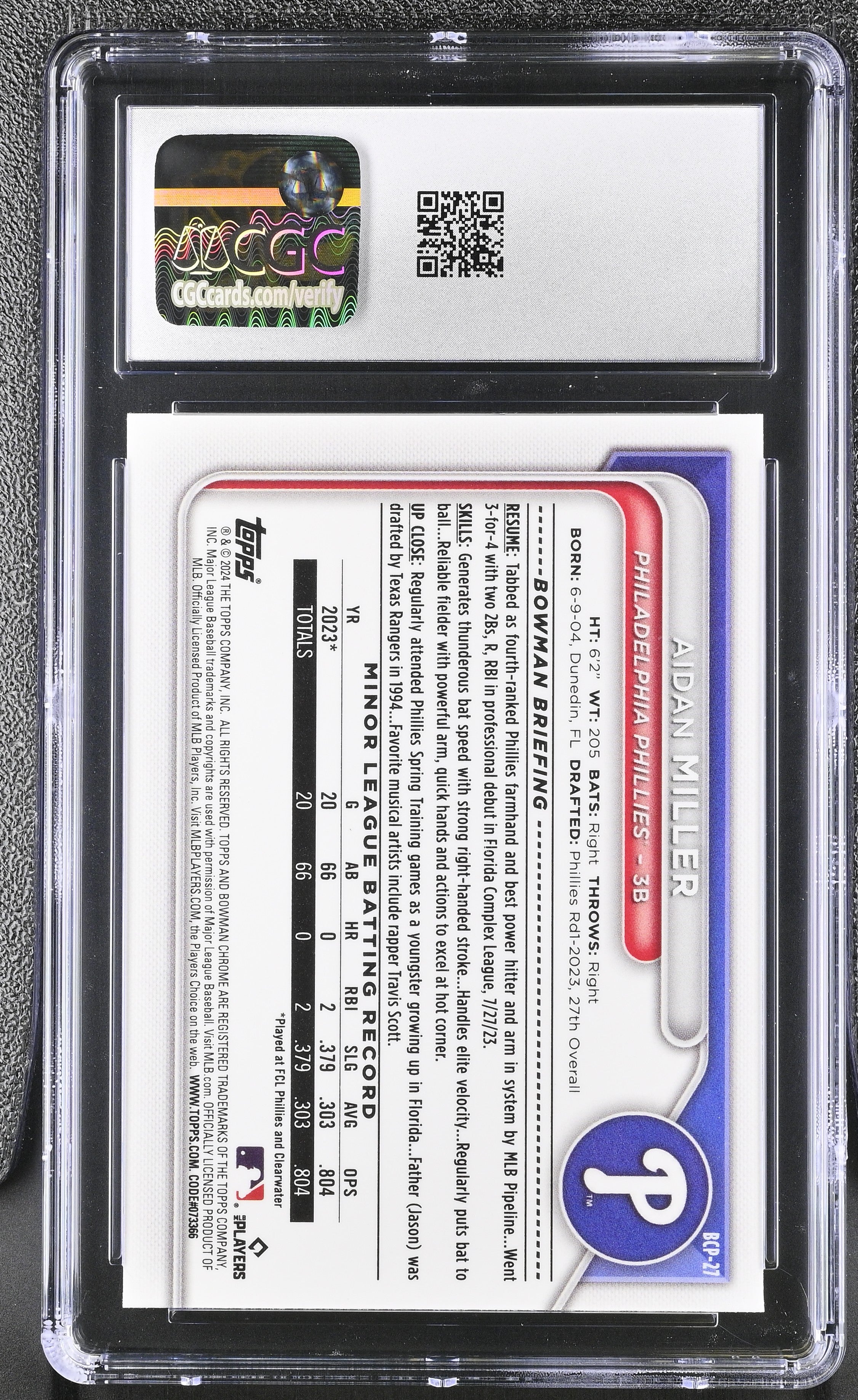 2024 Bowman Mega Box Aidan Miller #BCP-27 Chrome Prospects CGC 9.5