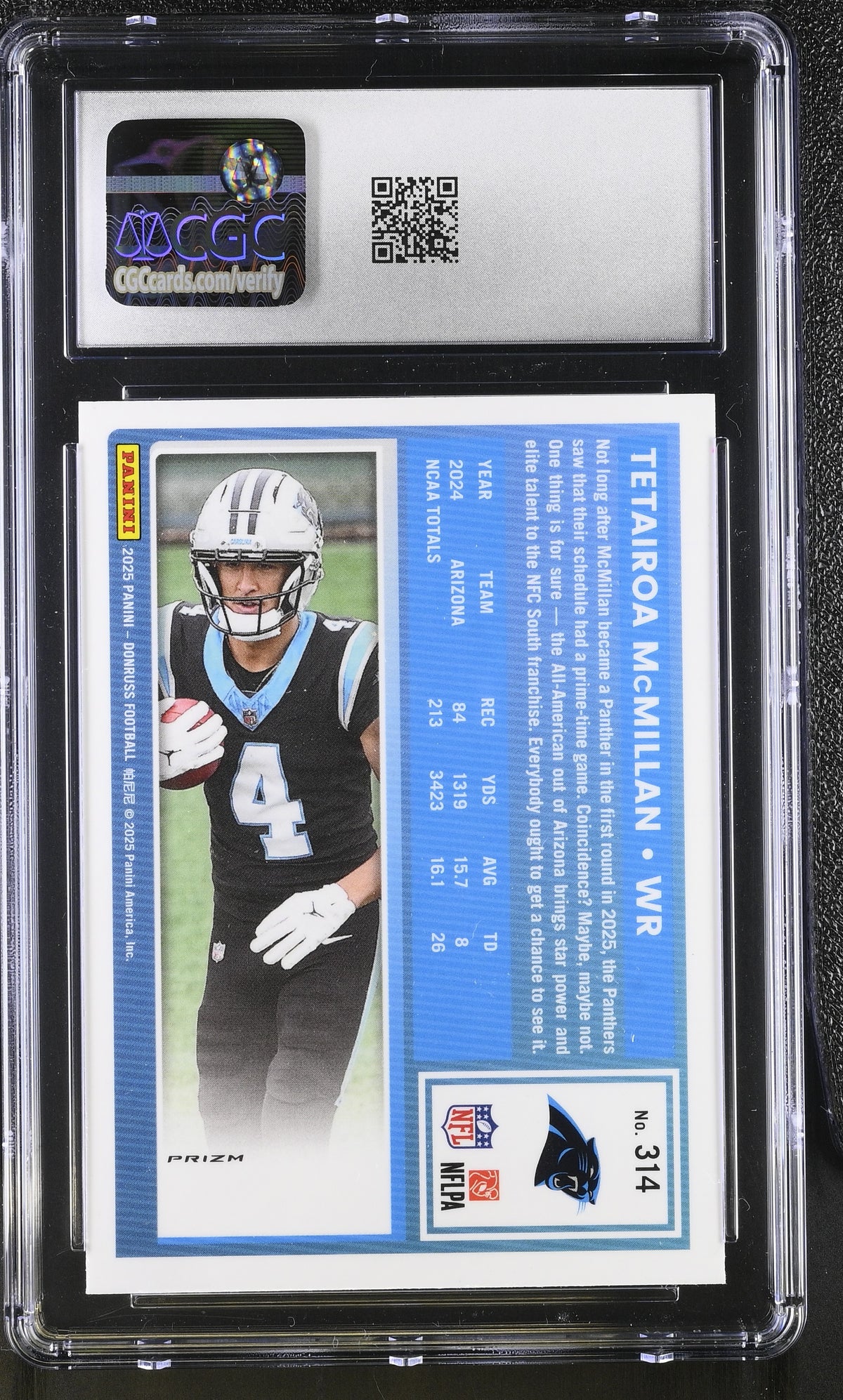 2025 Donruss Tetairoa McMillan Pink Rookie Optic Preview #314 CGC 10 Carolina Panthers