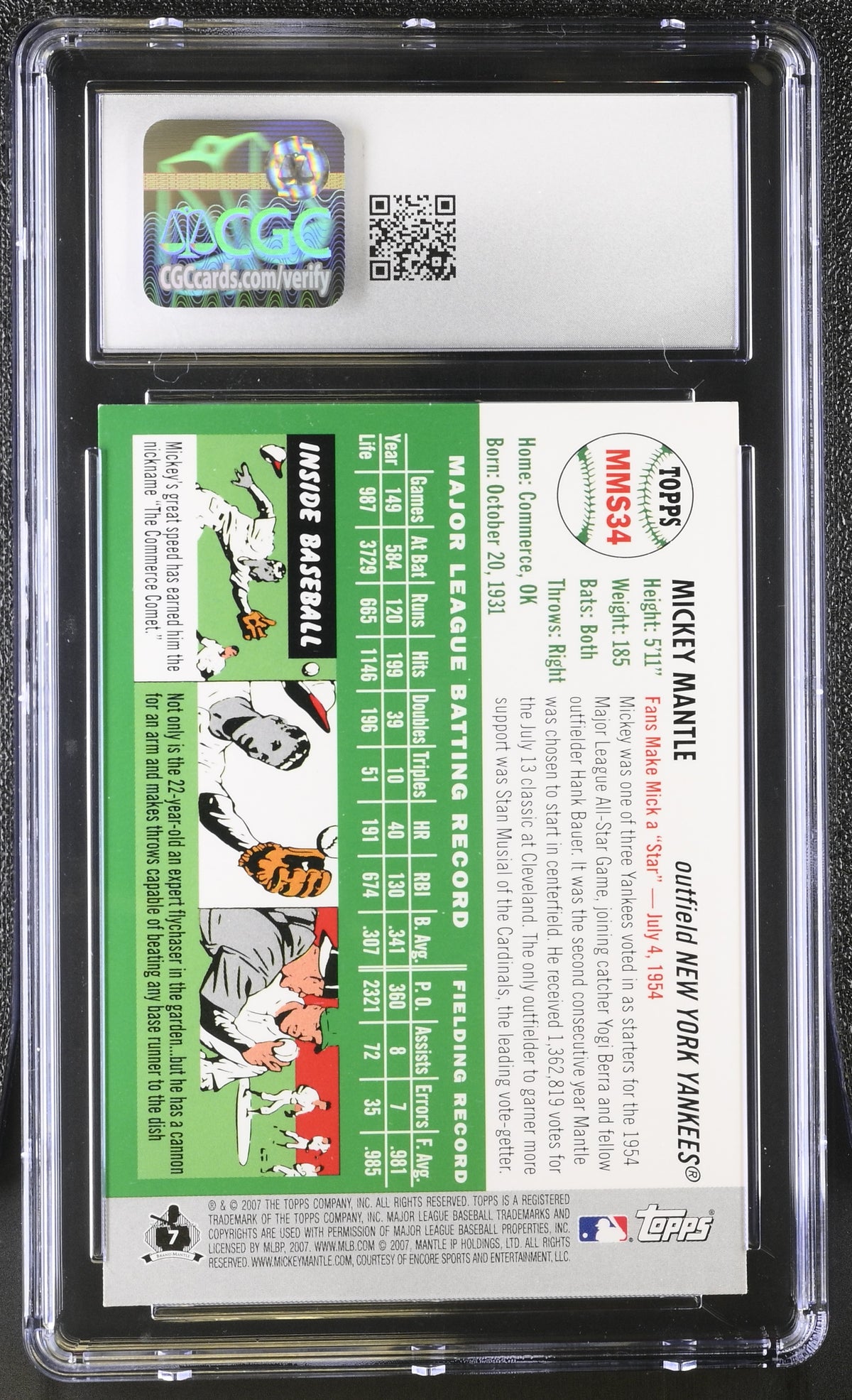 2007 Topps Mickey Mantle Mickey Mantle Story #MMS34 CGC 9 New York Yankees