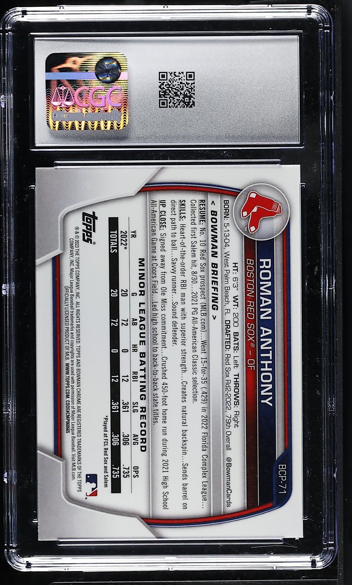 2023 Bowman Roman Anthony Chrome Prospects #BCP-71 CGC 9