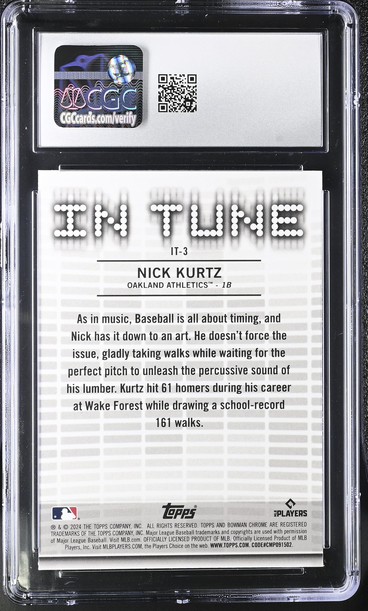2024 Bowman Draft Nick Kurtz Rookie In Tune #IT-3 CGC 10 Oakland Athletics
