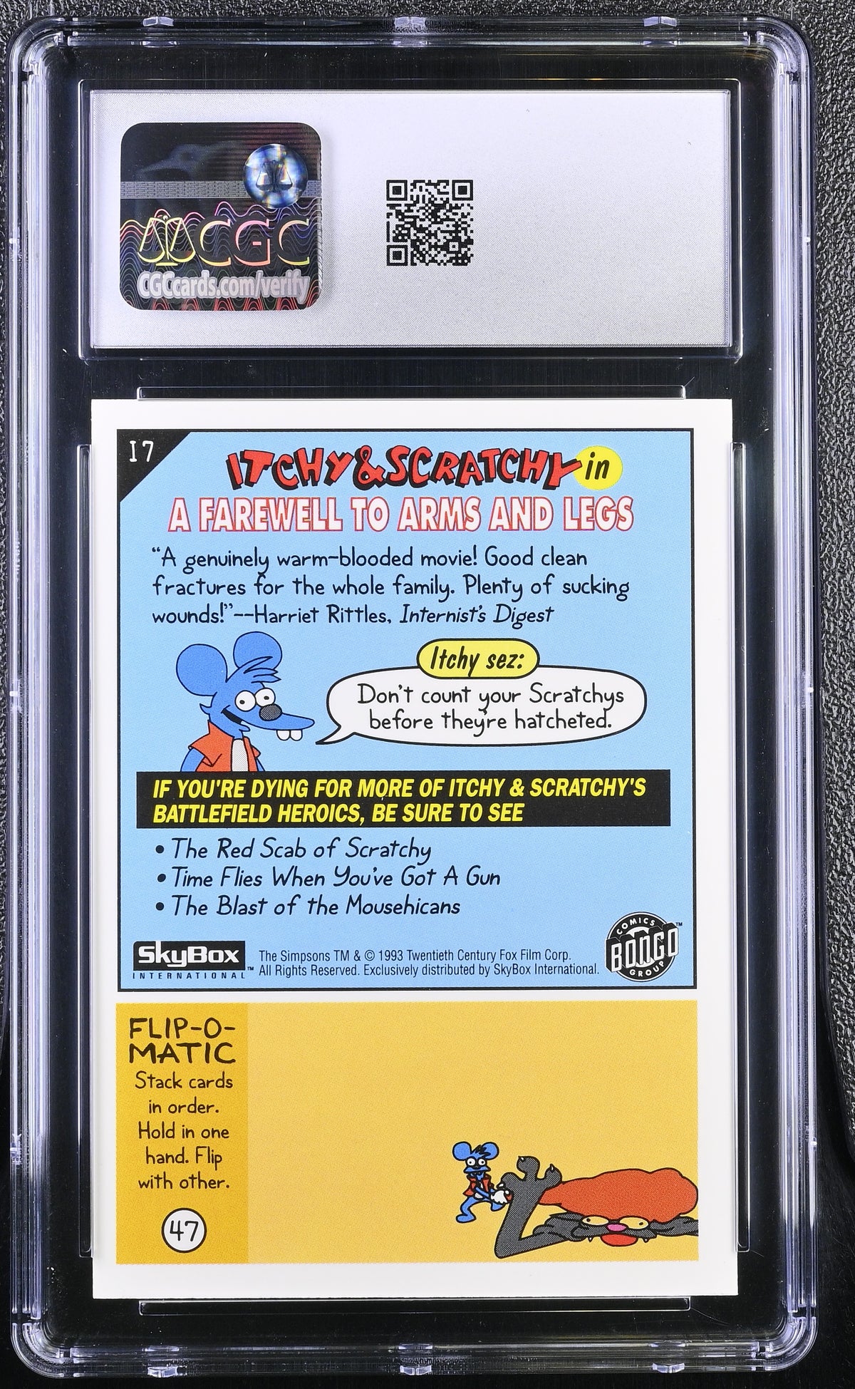 1993 The Simpsons Series I A Farewell to Arms and Legs #I7 CGC 10 Itchy Scratchy