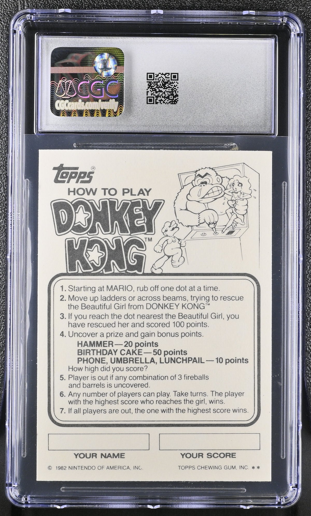 1982 Topps Donkey Kong Yellow Screen Scratch-Off CGC 8.5