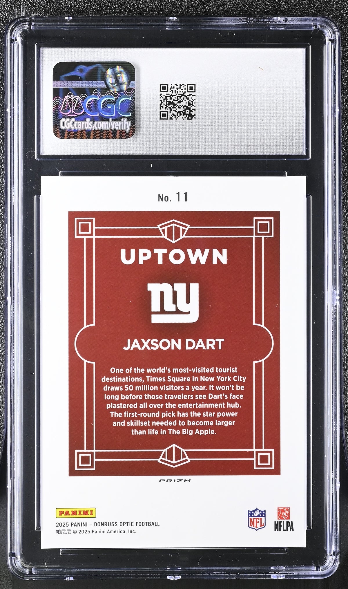 2025 Donruss Optic Jaxson Dart Rookie Uptown #11 CGC 10 New York Giants