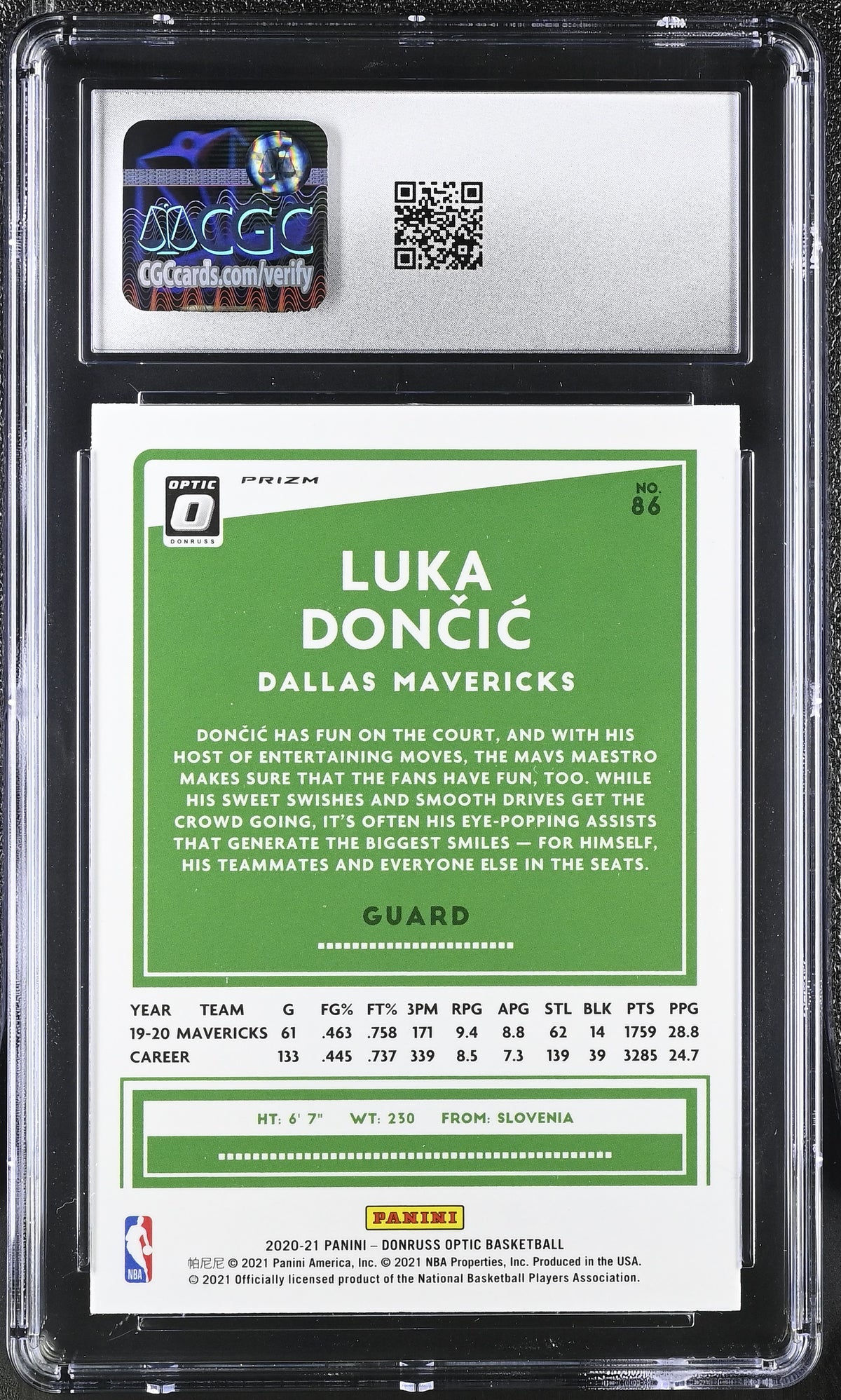 2020-21 Donruss Optic Luka Doncic Blue Velocity #86 CGC 10 Dallas Mavericks