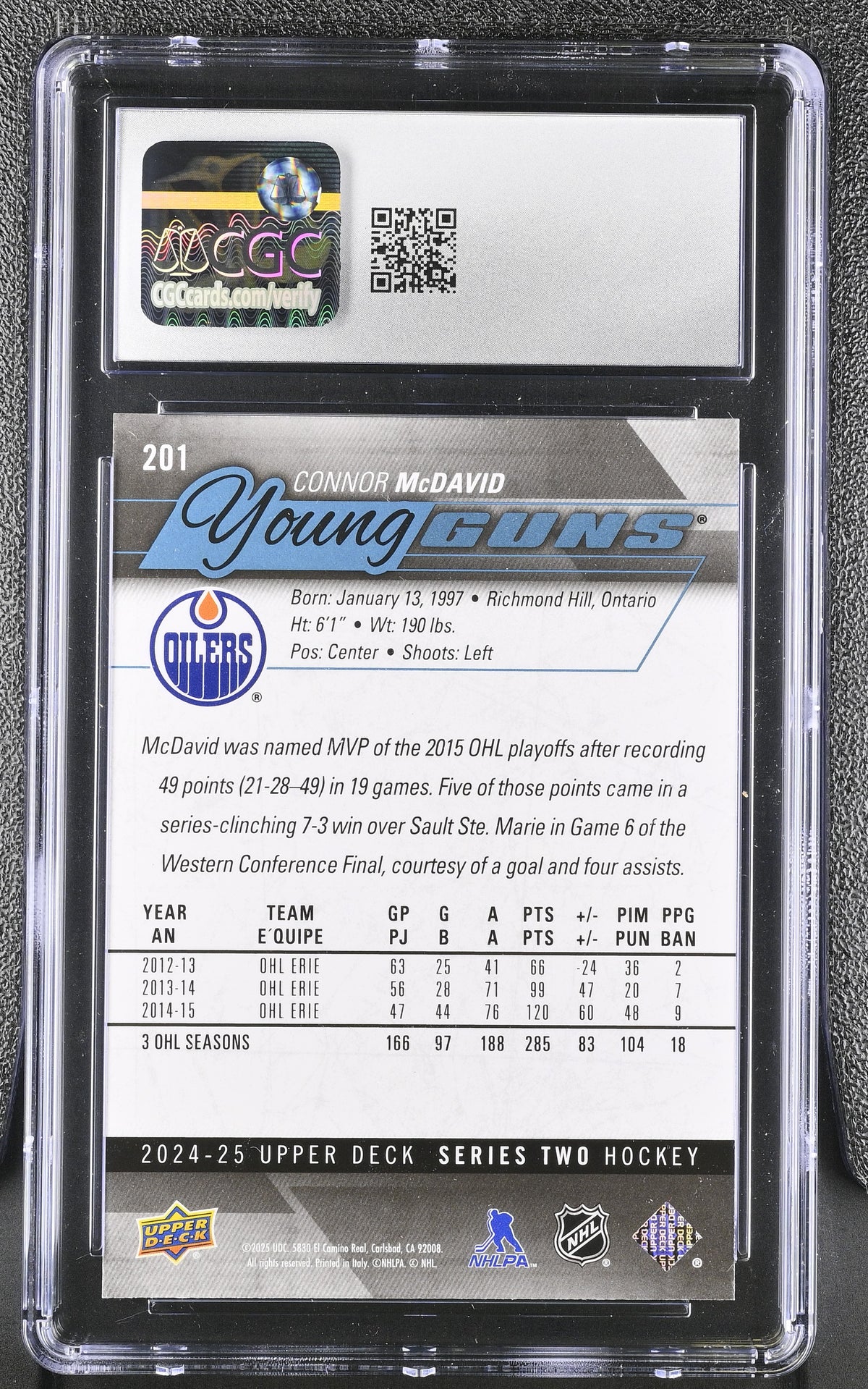 2024-25 Upper Deck Connor McDavid Young Guns Renewed #201 CGC 9 Edmonton Oilers