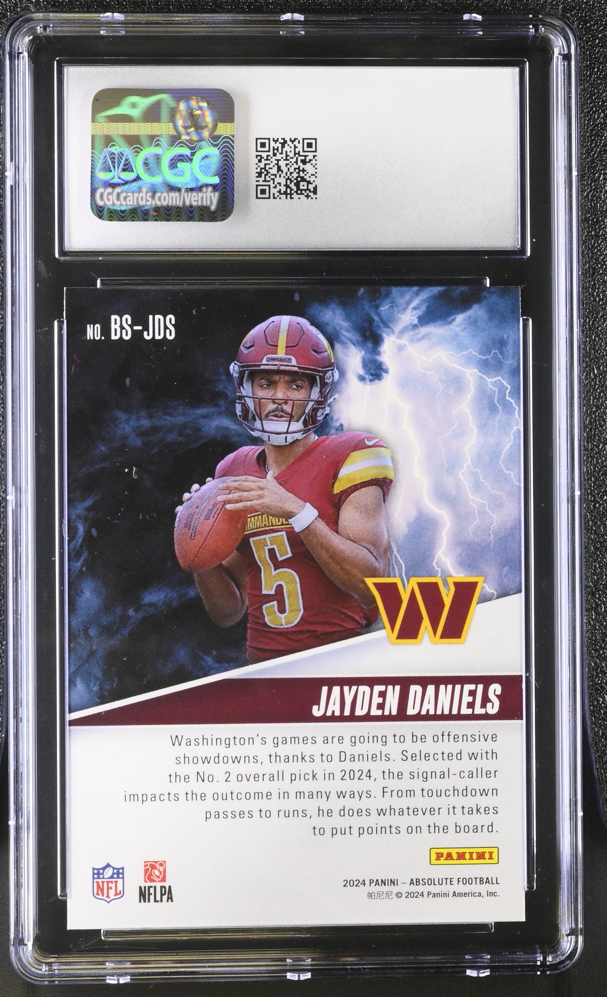 2024 Panini Absolute Jayden Daniels By Storm #BS-JDS CGC 9 Washington Commanders