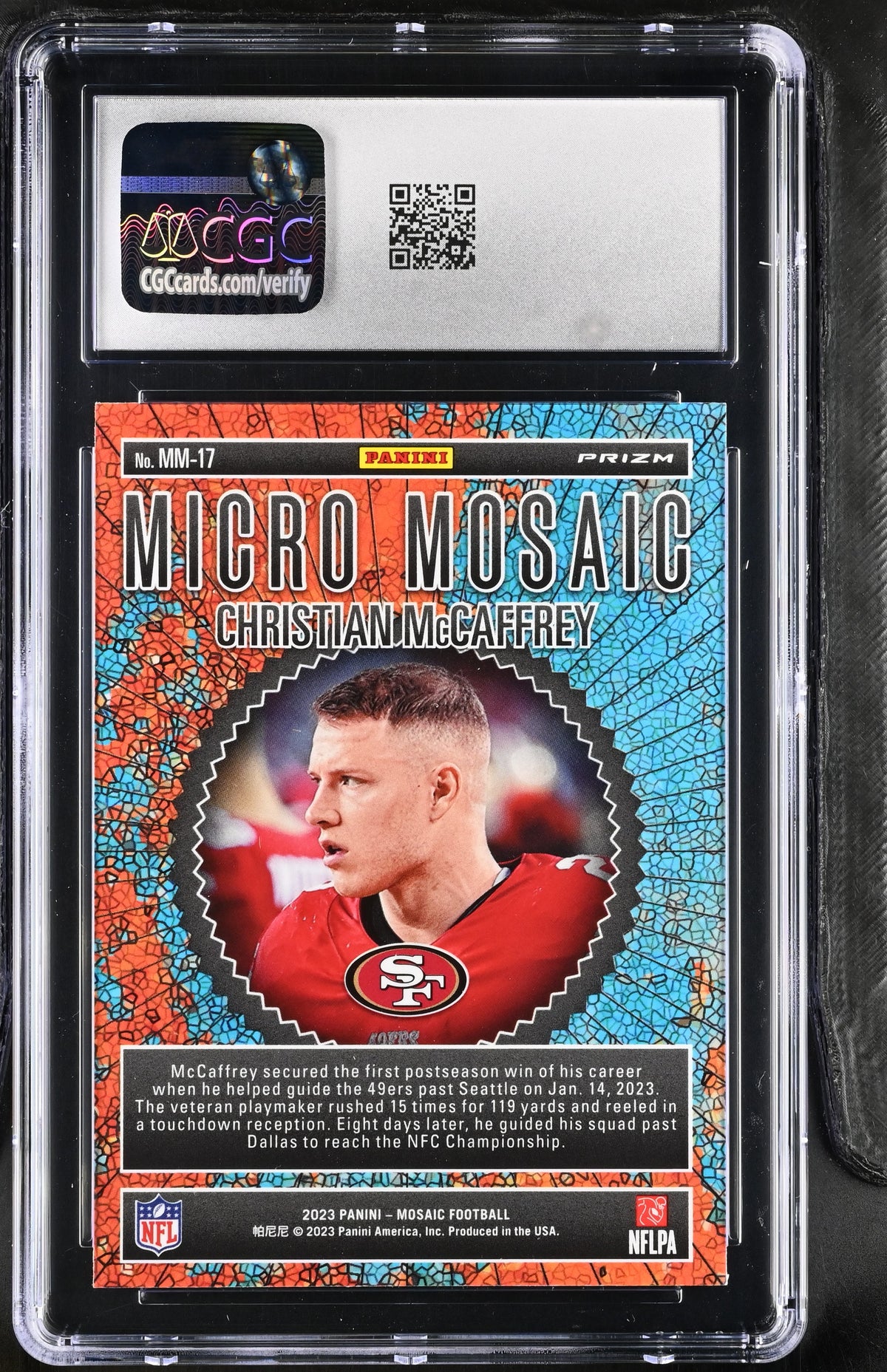 2023 Panini Mosaic Christian McCaffrey Micro Mosaic #MM-17 CGC 9 49ers