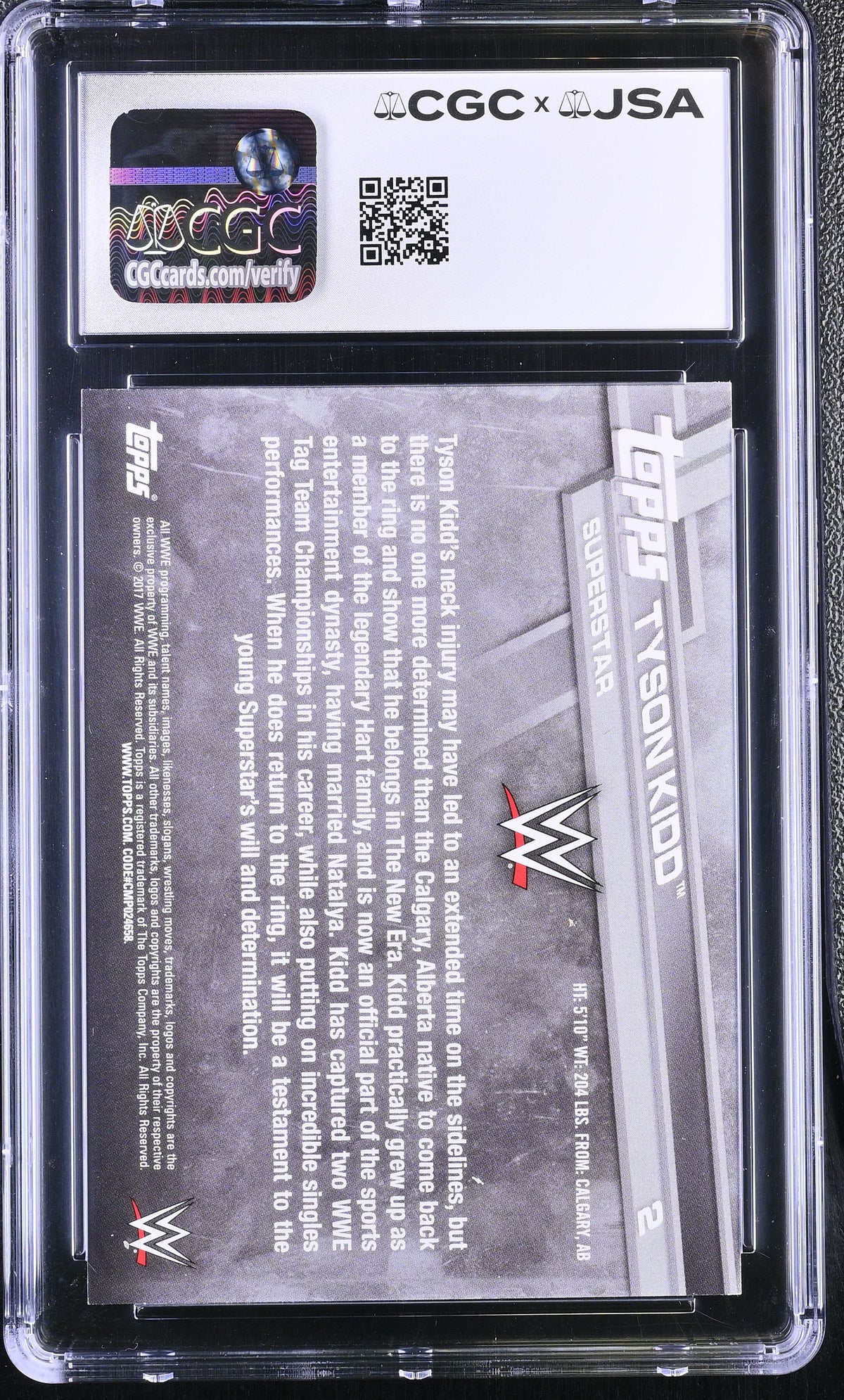 2017 Topps Tyson Kidd #2 Auto Autograph CGC 9 JSA
