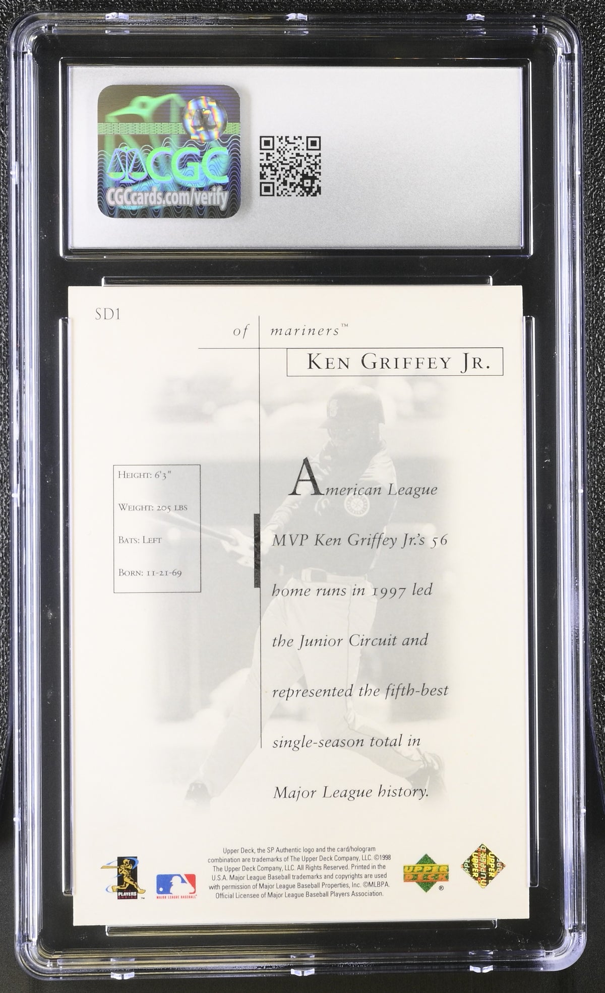 1998 SP Authentic Ken Griffey Jr. Sheer Dominance #SD1 CGC 9 Seattle Mariners