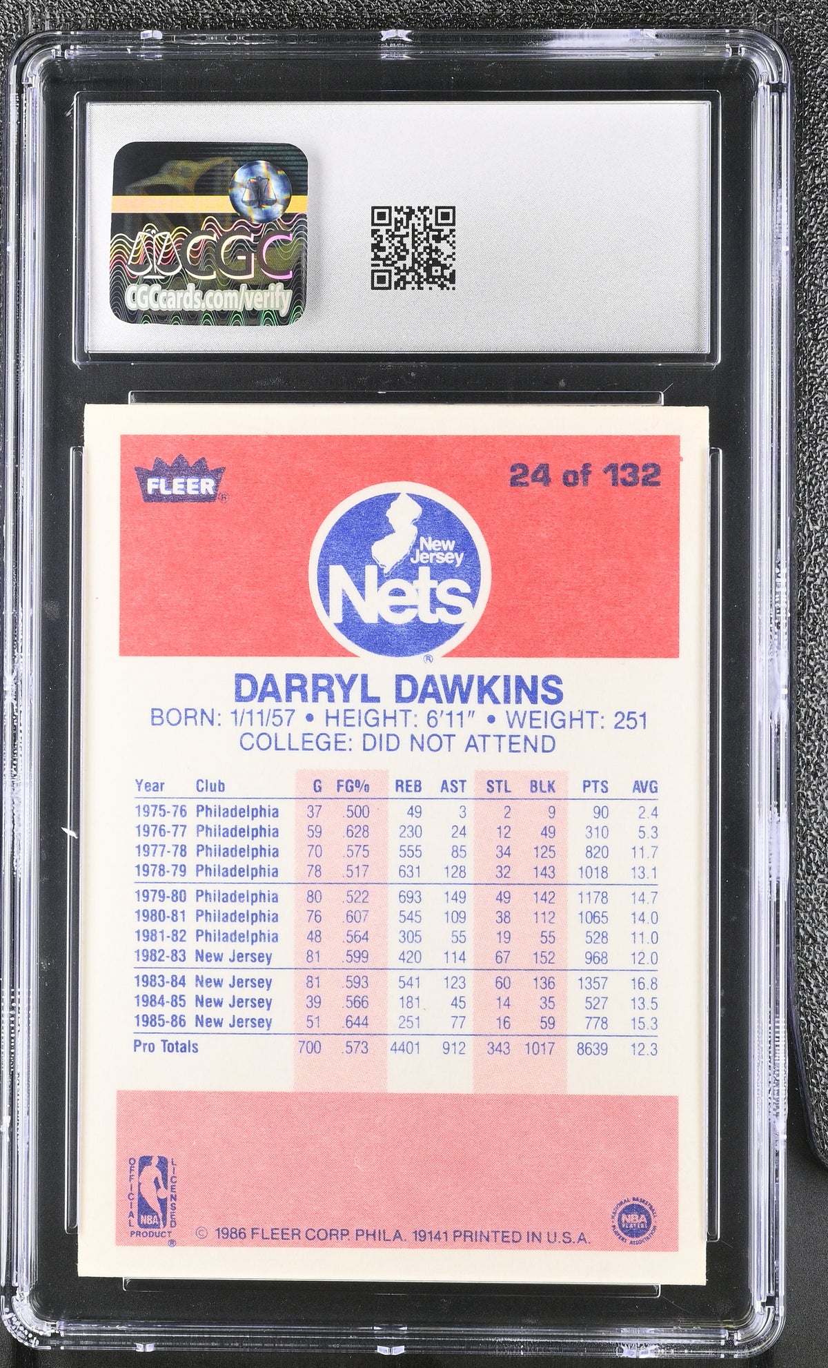 1986-87 Fleer Darryl Dawkins #24 CGC 8 Brooklyn Nets