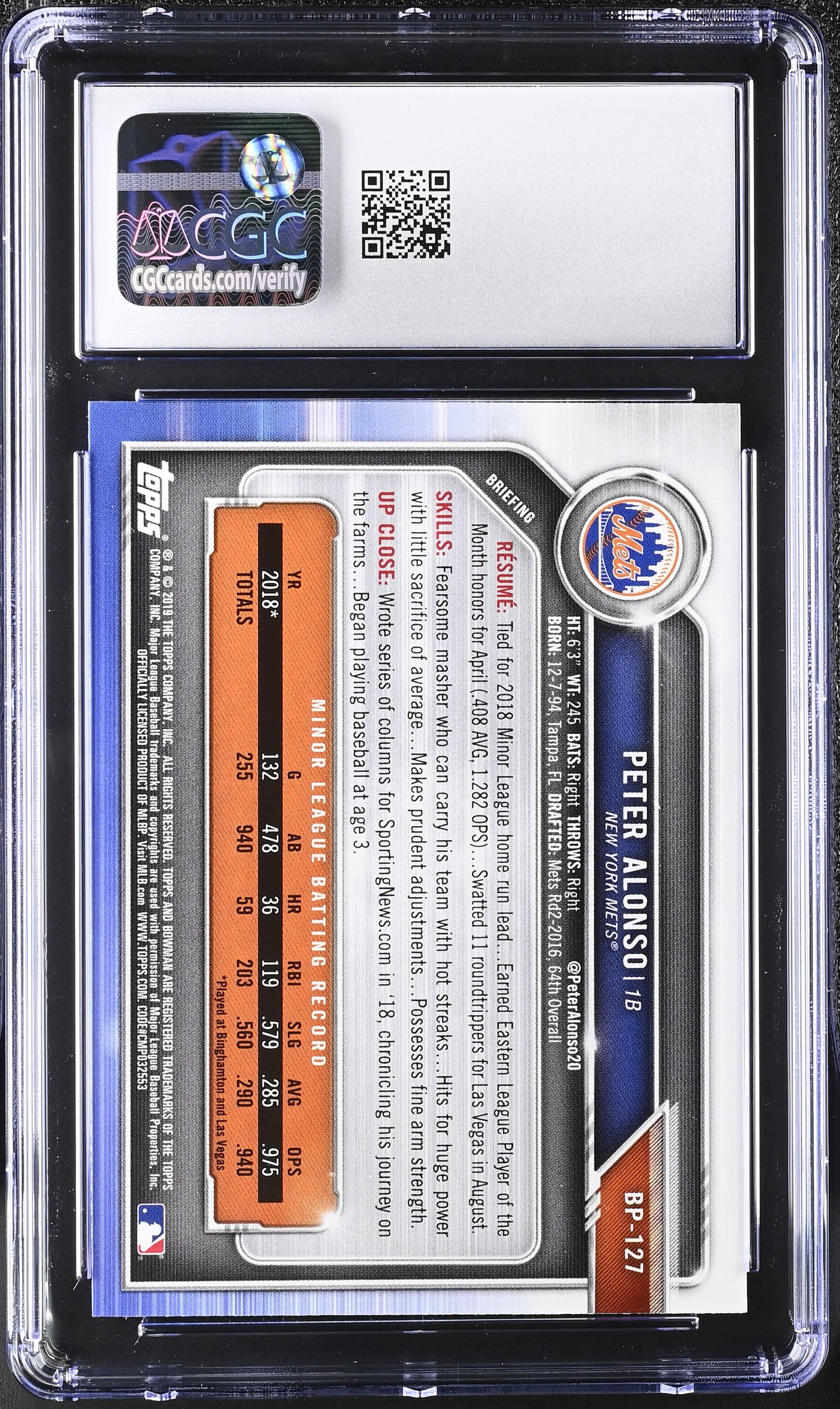 2019 Bowman Peter Alonso #BP-127 Prospects CGC 9.5