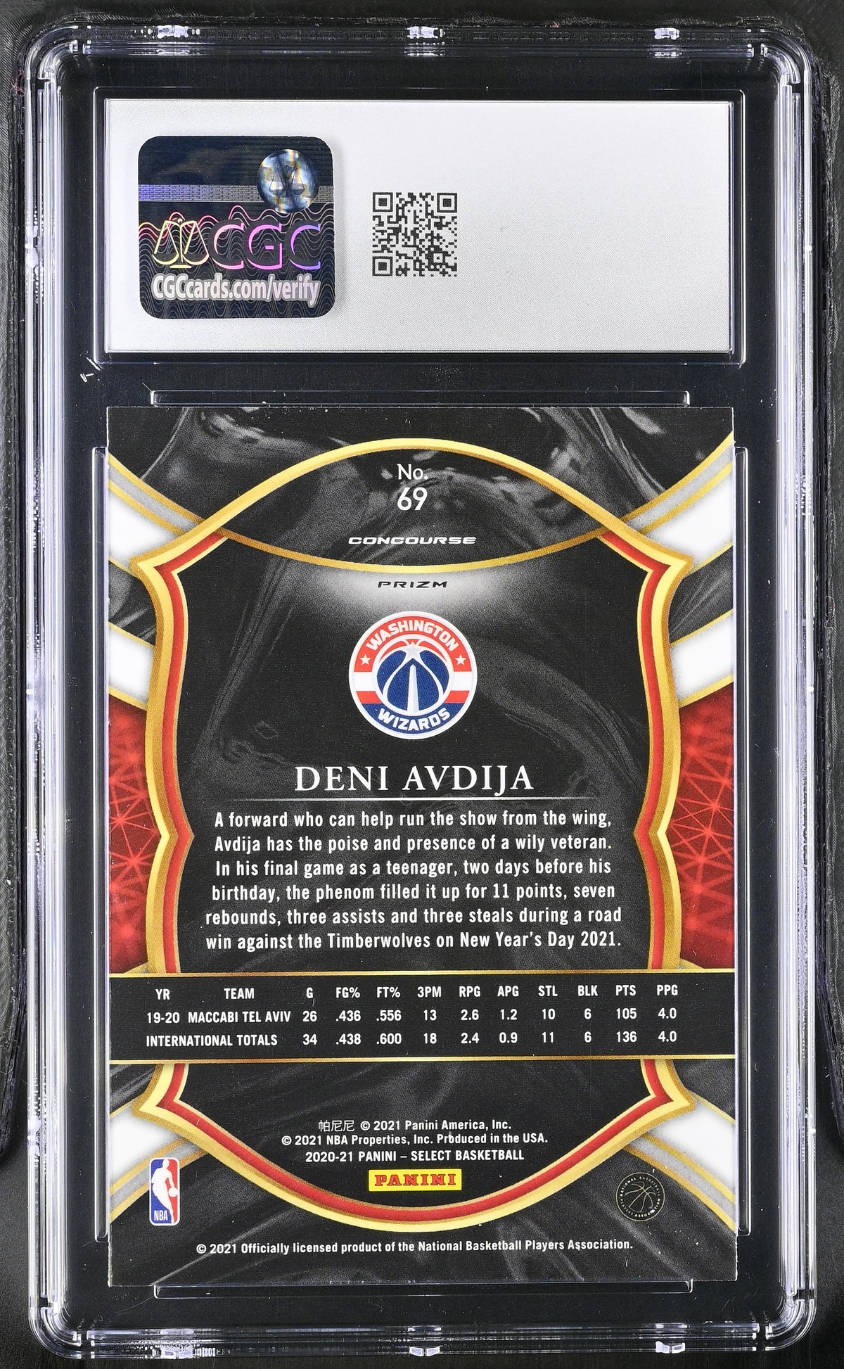 2020-21 Select Deni Avdija Blue White Purple Cracked Ice Rookie 69 CGC 10 Wizard