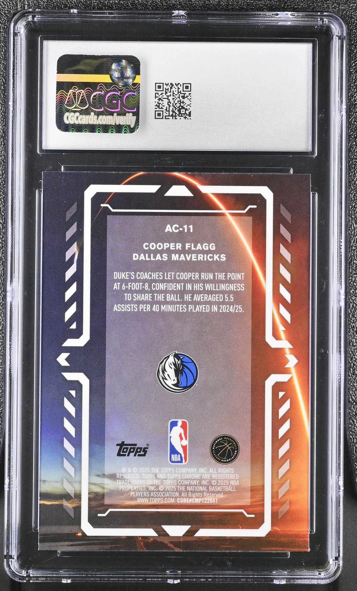 2025-26 Topps Chrome Cooper Flagg Rookie Activators #AC-11 CGC 8.5 Mavericks