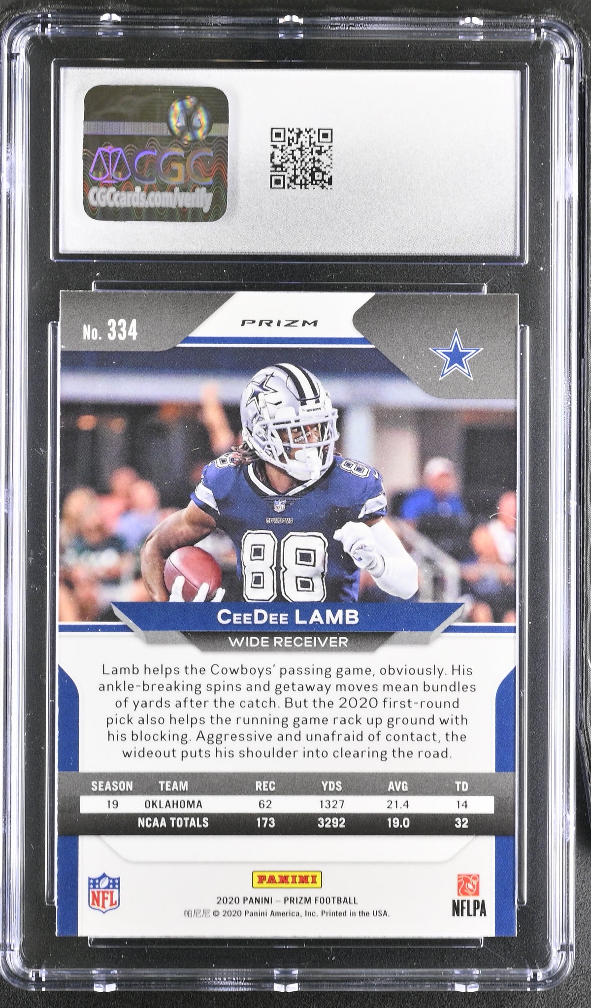 2020 Panini Prizm CeeDee Lamb Lazer Rookie #334 CGC 9 Dallas Cowboys