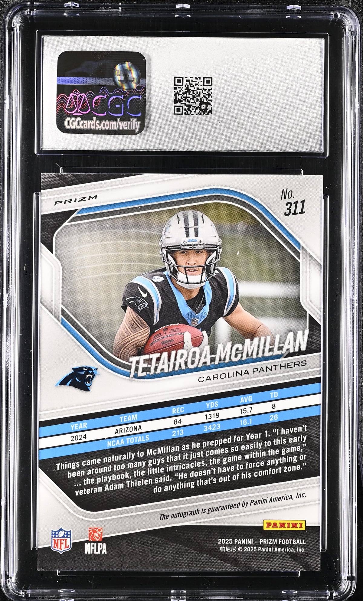 2025 Panini Prizm Tetairoa McMillan Silver Rookie Auto #311 CGC 10 Panthers