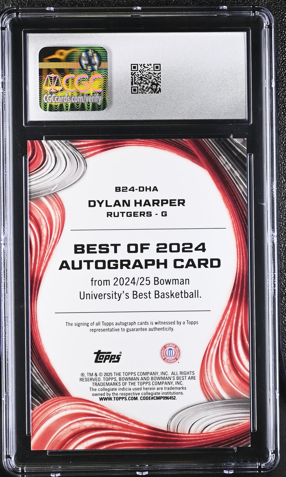 2024-25 Bowman University Best Dylan Harper Green /99 Rookie Auto CGC 9 Rutgers