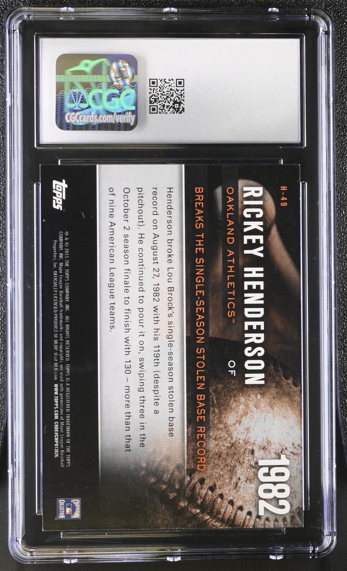 2015 Topps Rickey Henderson Highlight of the Year #H-49 CGC 9 Oakland Athletics