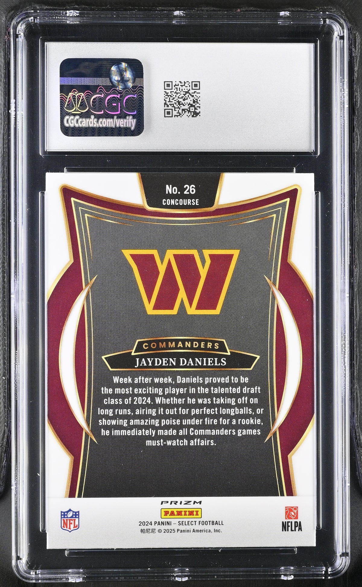 2024 Select Jayden Daniels Black & Green Shock Rookie #26 CGC 10 Commanders