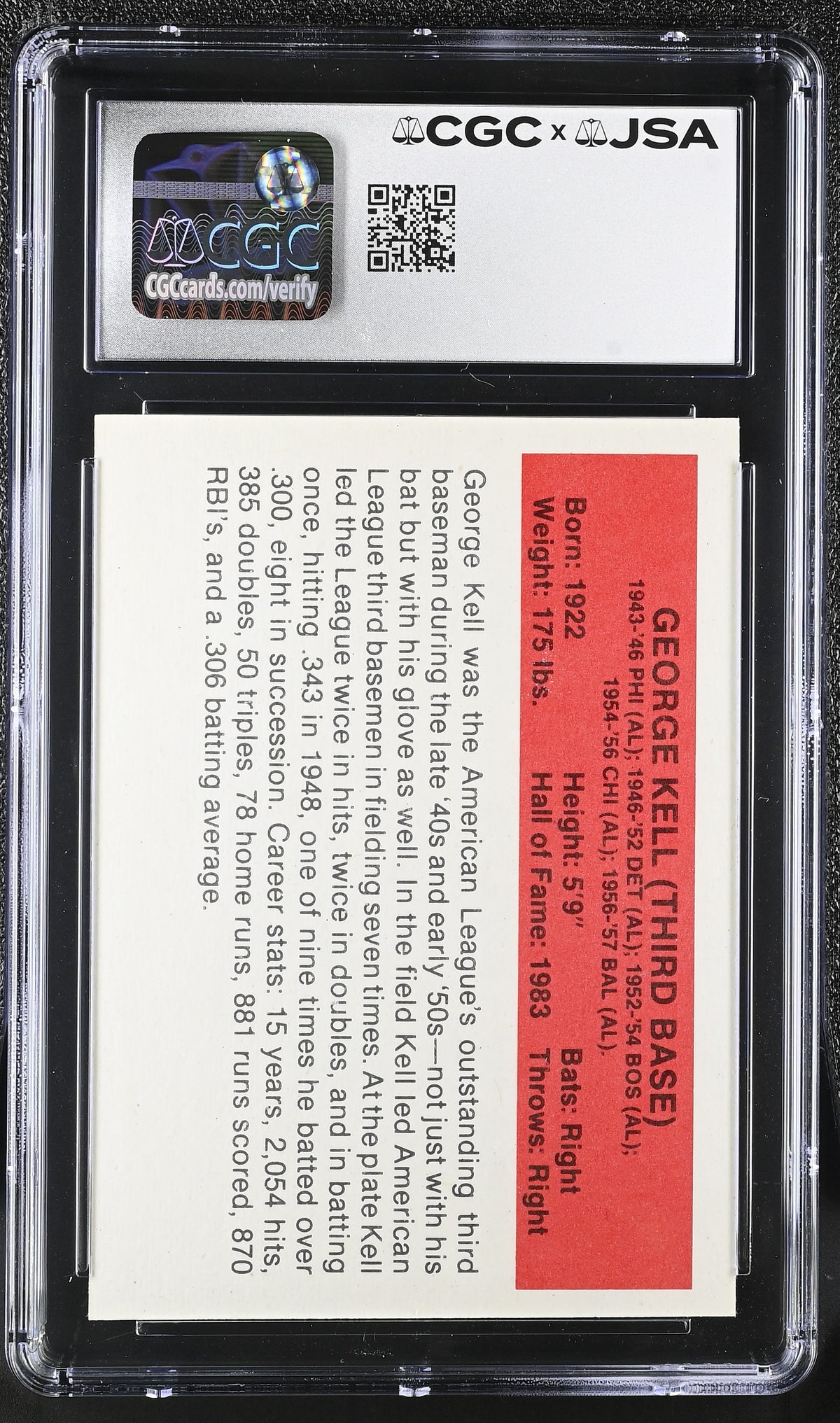 1987 Hygrade All-Time Greats George Kell CGC 7.5 JSA
