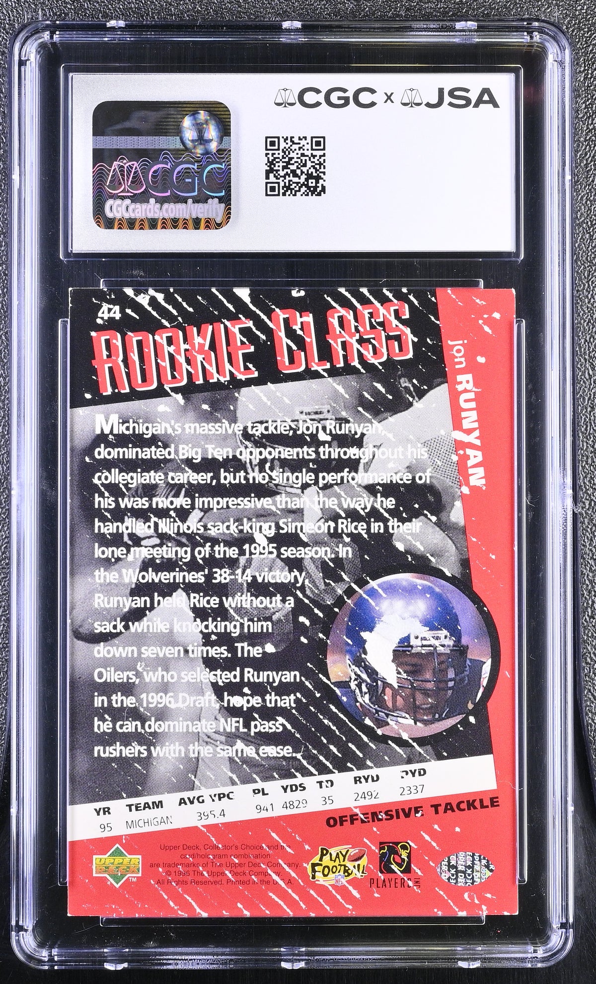 1996 Collector's Choice Jon Runyan #44 CGC Authentic JSA