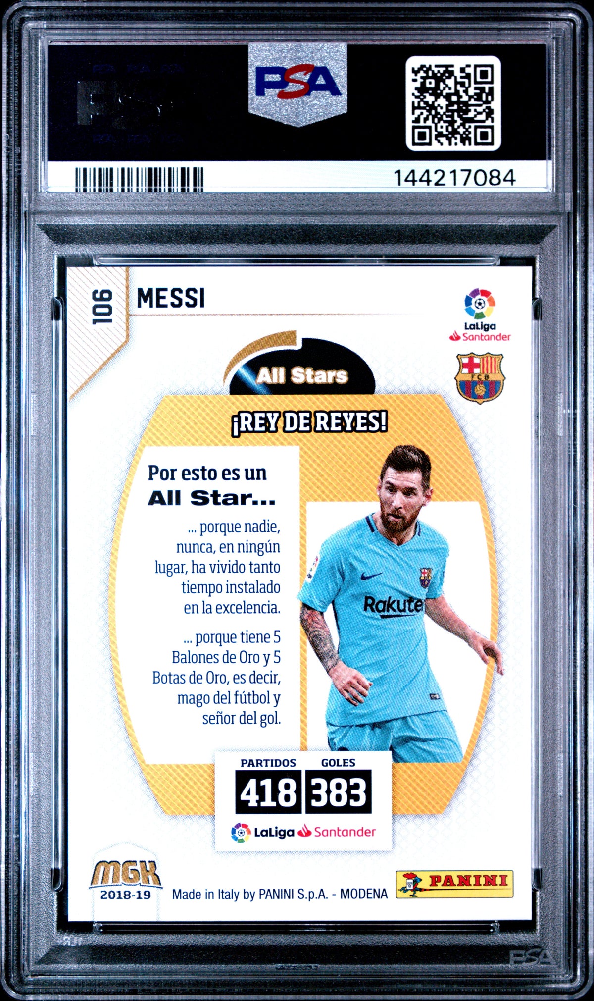 2018 Panini Megacracks Messi #106 PSA 8 FC Barcelona