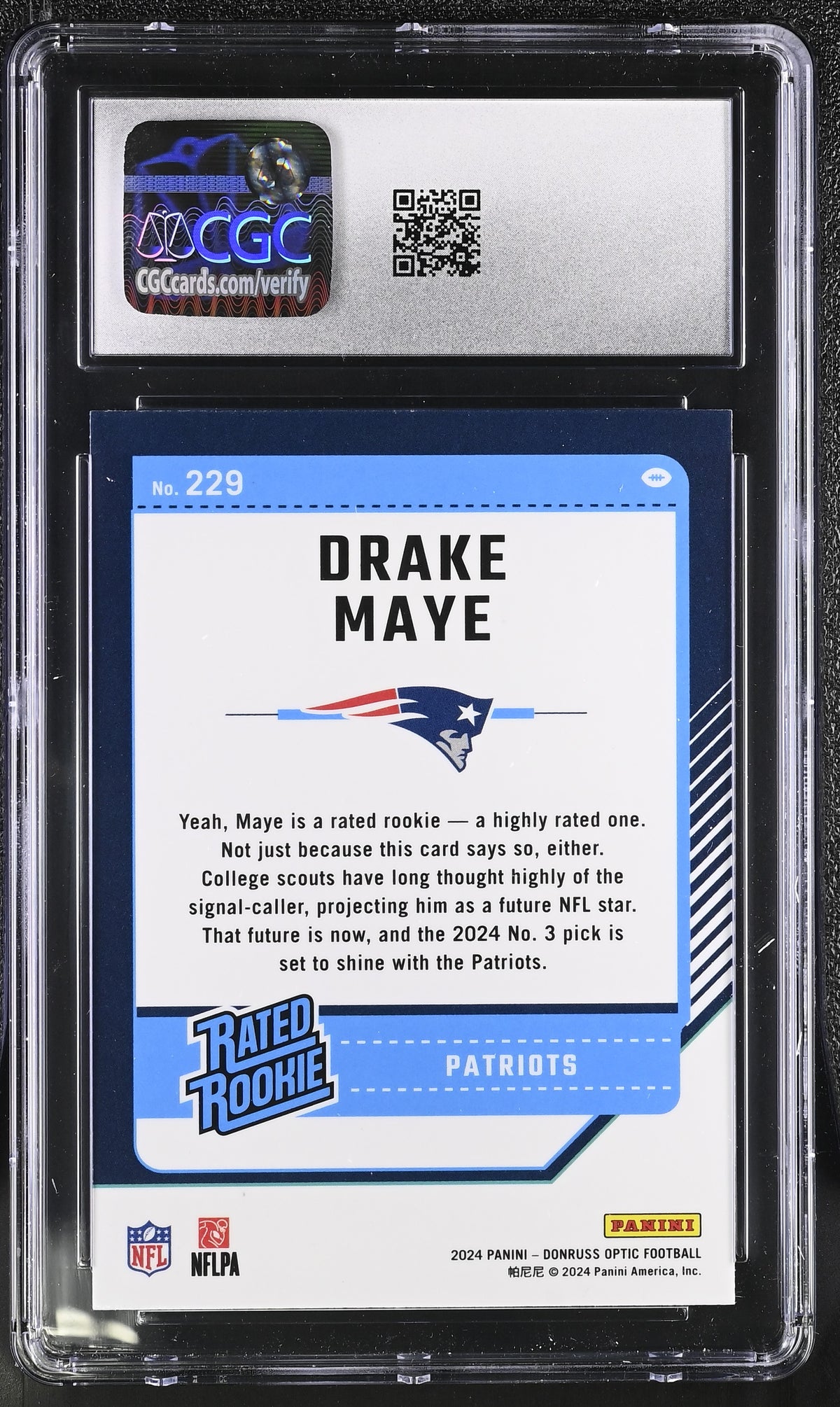 2024 Donruss Optic Drake Maye Rookie #229 CGC 10 New England Patriots