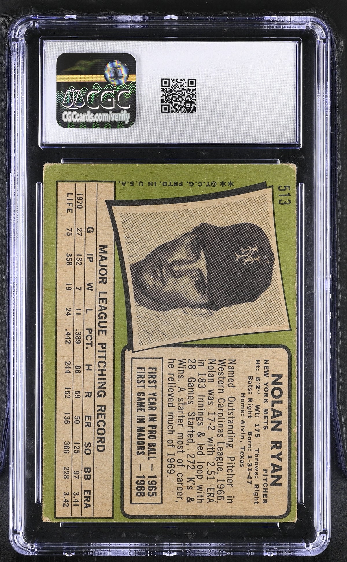 1971 Topps Nolan Ryan #513 CGC 3 New York Mets