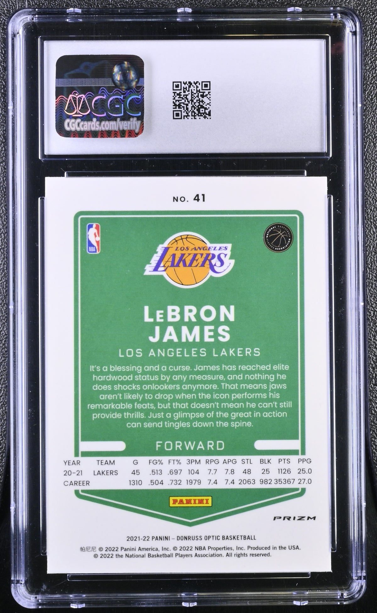 2021-22 Donruss Optic LeBron James Purple #41 CGC 9.5 Los Angeles Lakers