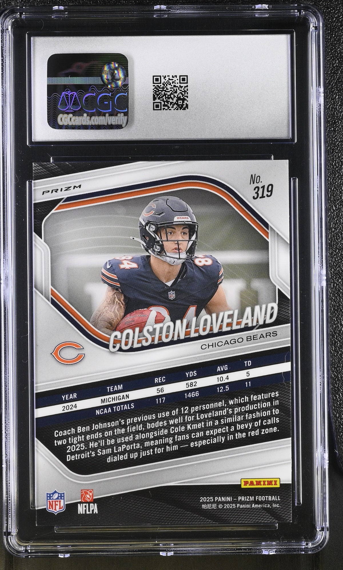 2025 Panini Prizm Colston Loveland Pink Wave Rookie #319 CGC 9.5 Chicago Bears