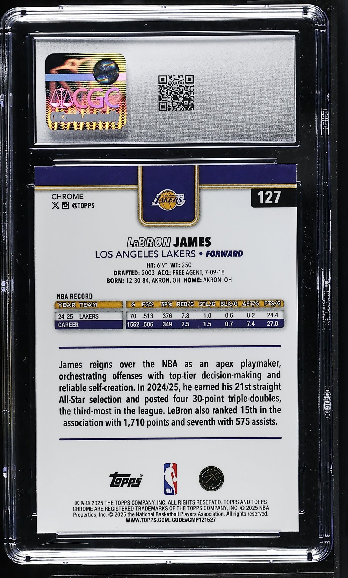 2025-26 Topps Chrome LeBron James #127 CGC 9.5 Los Angeles Lakers