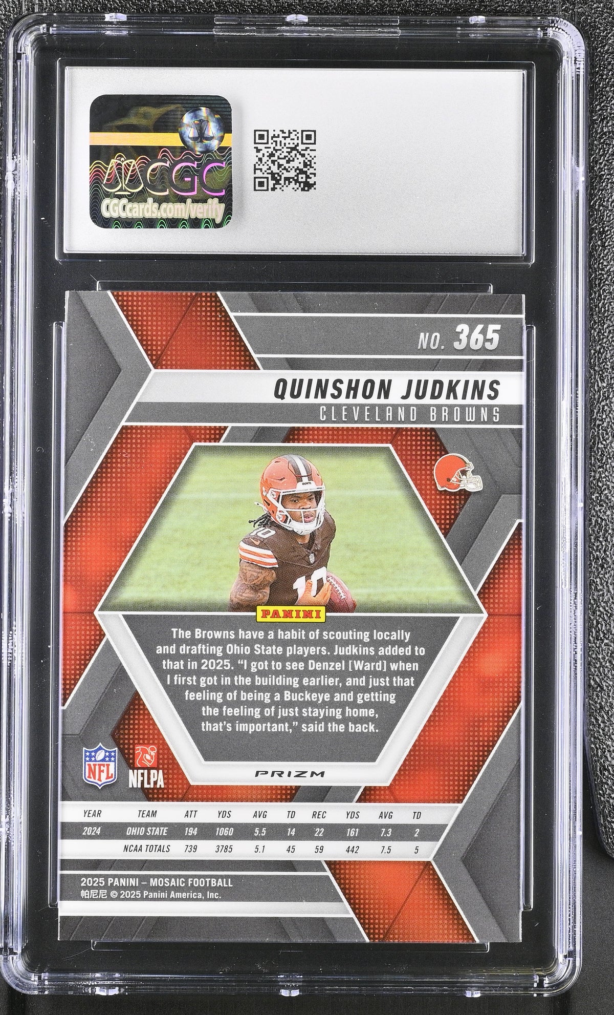 2025 Panini Mosaic Quinshon Judkins Silver Rookie #365 CGC 10 Cleveland Browns