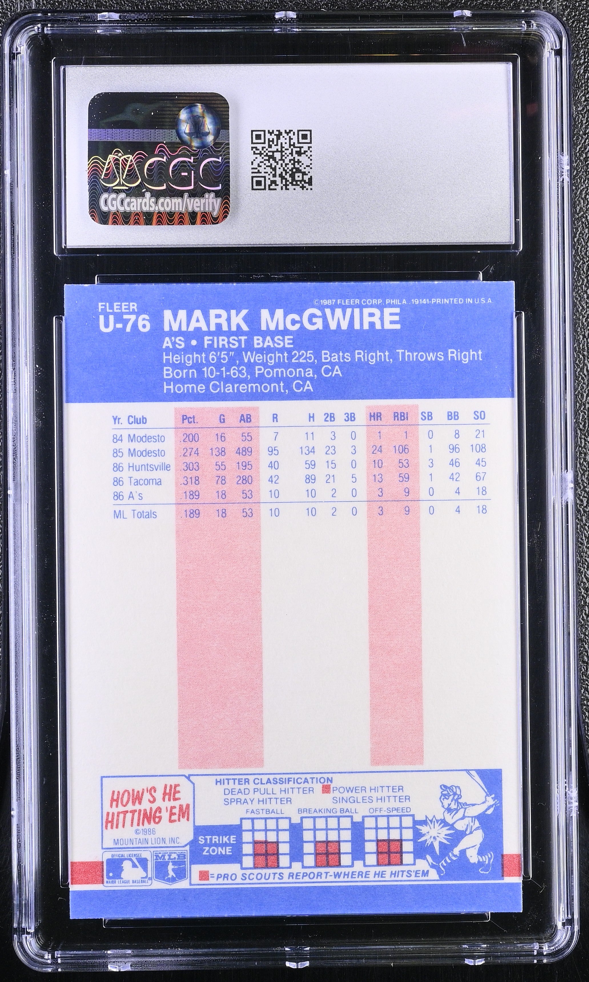 1987 Fleer Update Mark McGwire #U-76 CGC 8