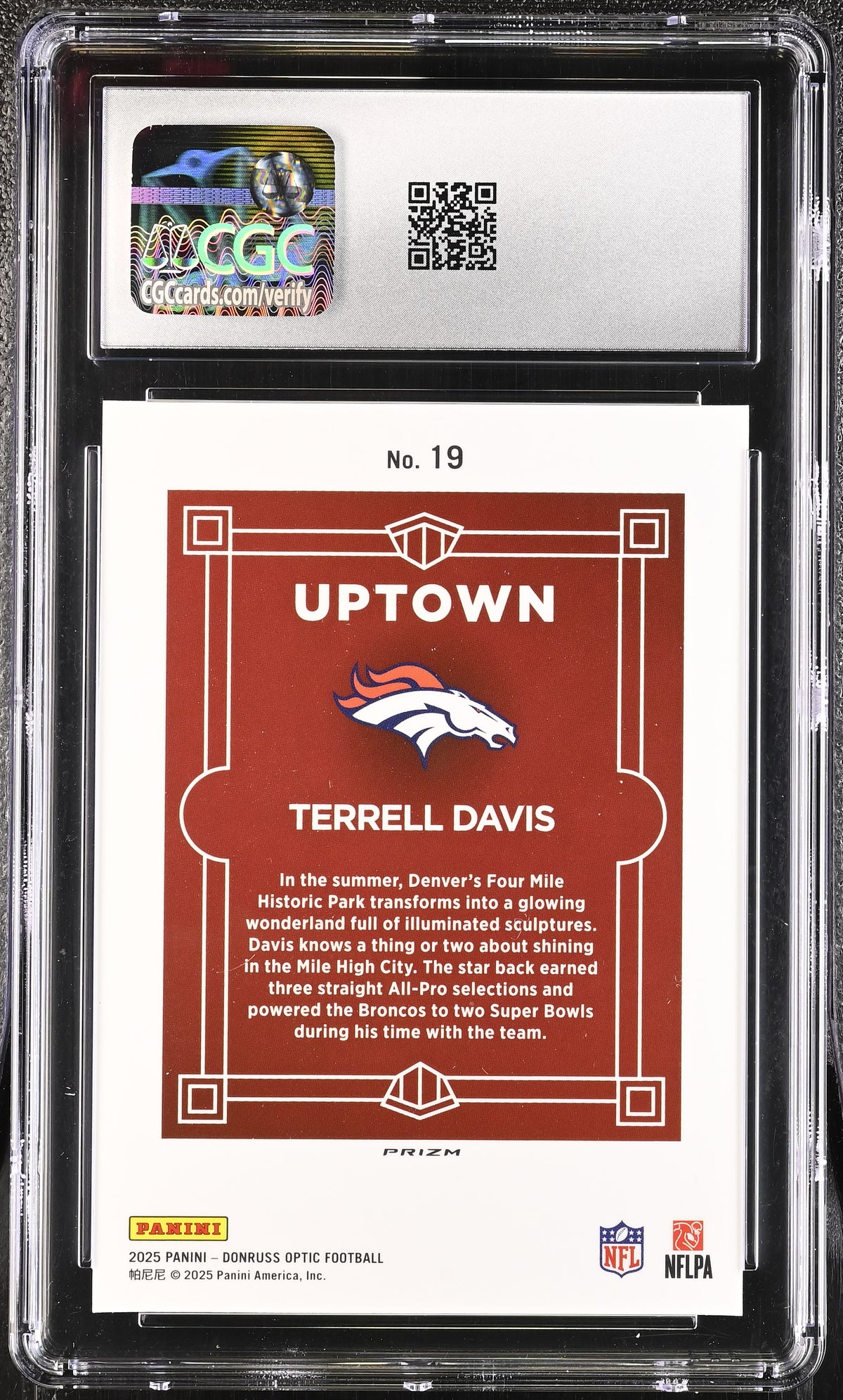 2025 Donruss Optic Terrell Davis Uptown #19 CGC 8 Denver Broncos