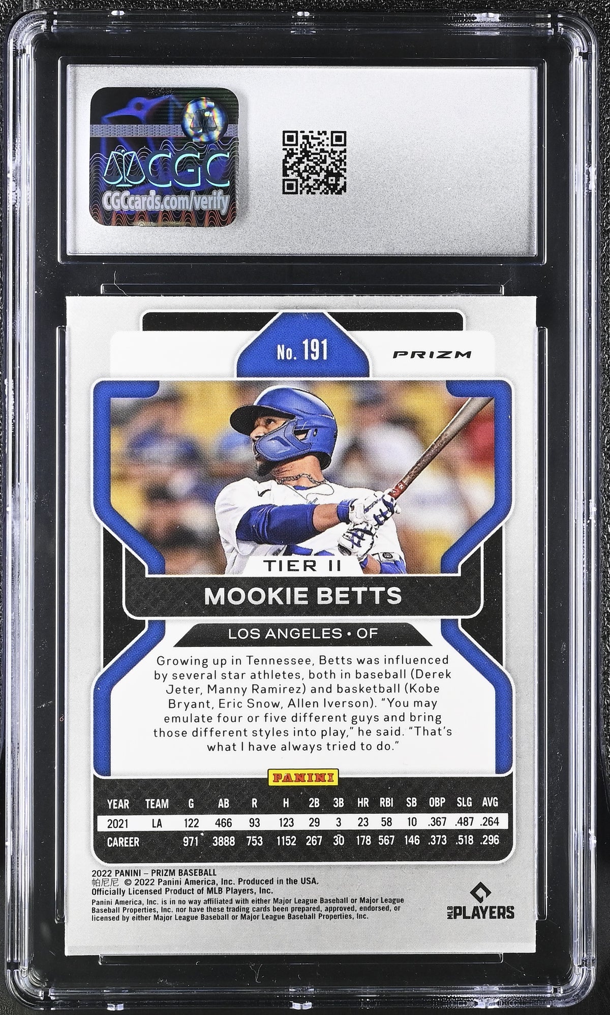 2022 Panini Prizm Mookie Betts White Wave #191 CGC 10 Los Angeles Dodgers