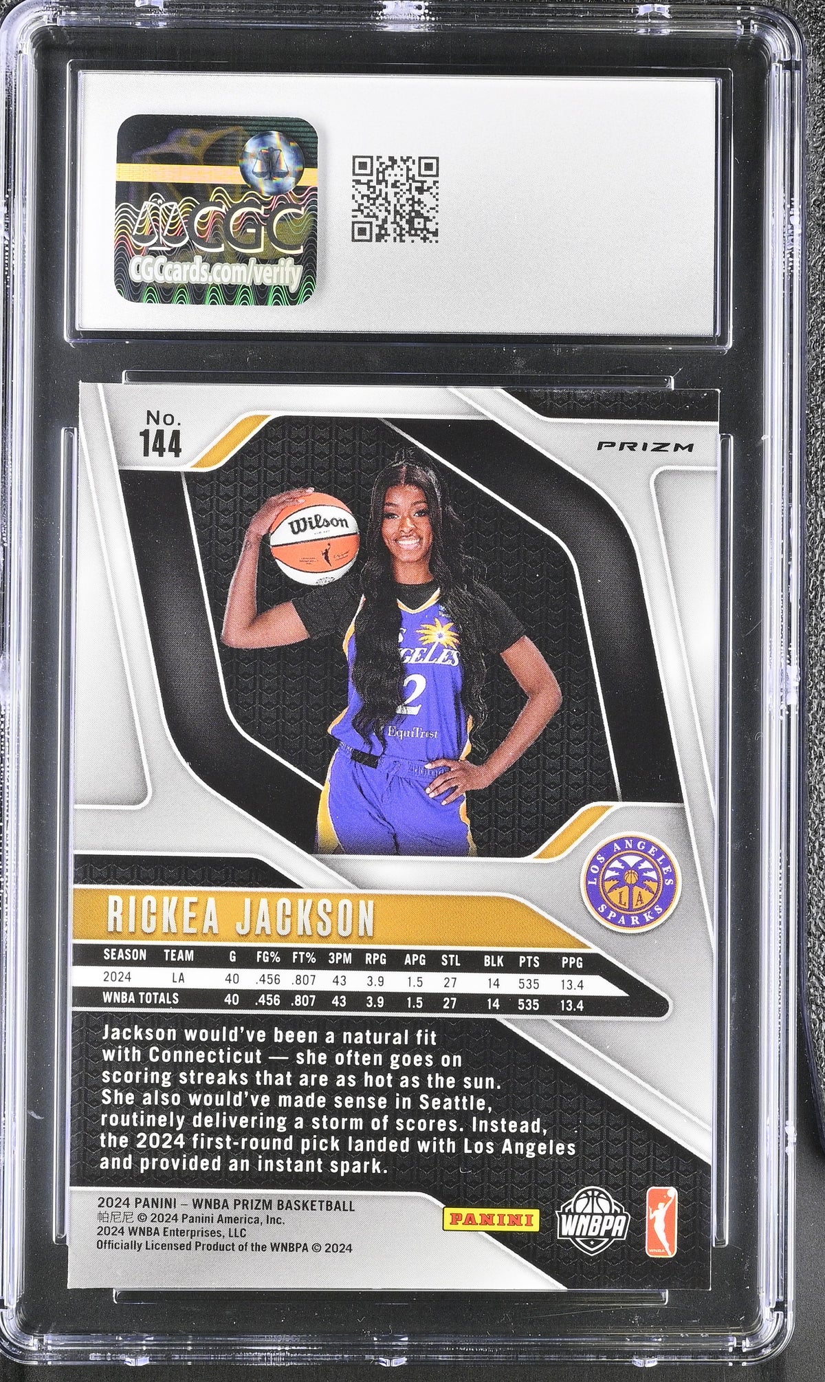 2024 Panini Prizm WNBA Rickea Jackson Orange Ice Rookie #144 CGC 10 Sparks