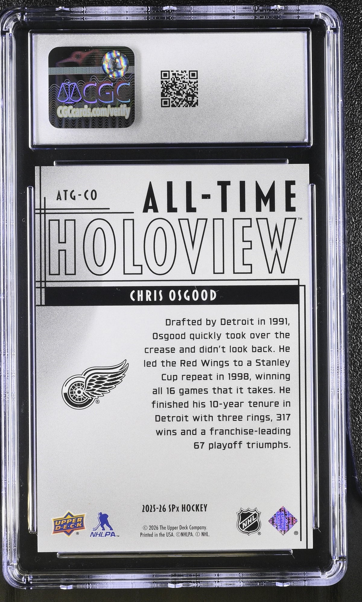 2025-26 SPX Chris Osgood All-Time Holoview #ATG-CO CGC 10 Detroit Red Wings