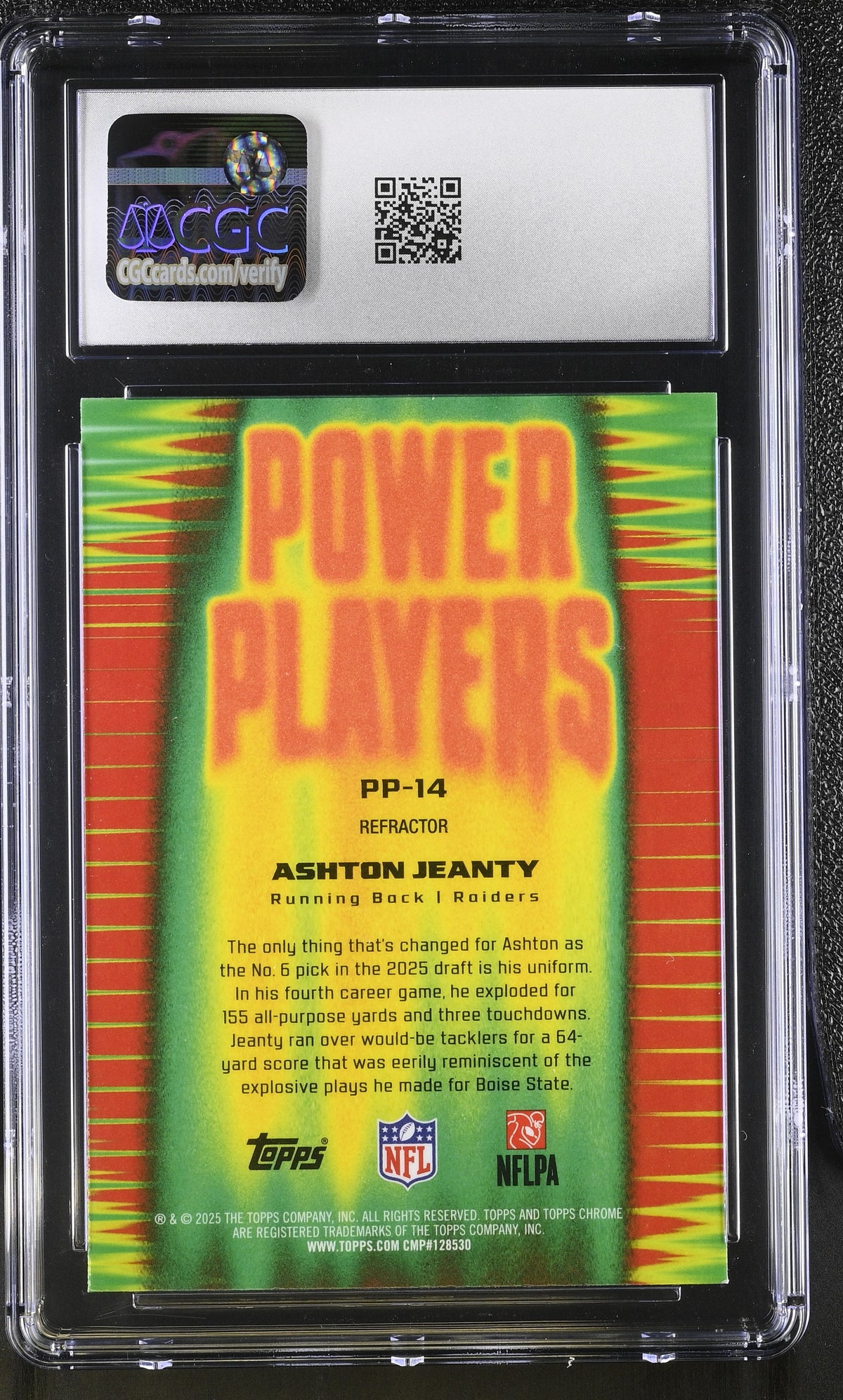 2025 Topps Chrome Ashton Jeanty Refractor Rookie Power Players #PP-14 CGC 10