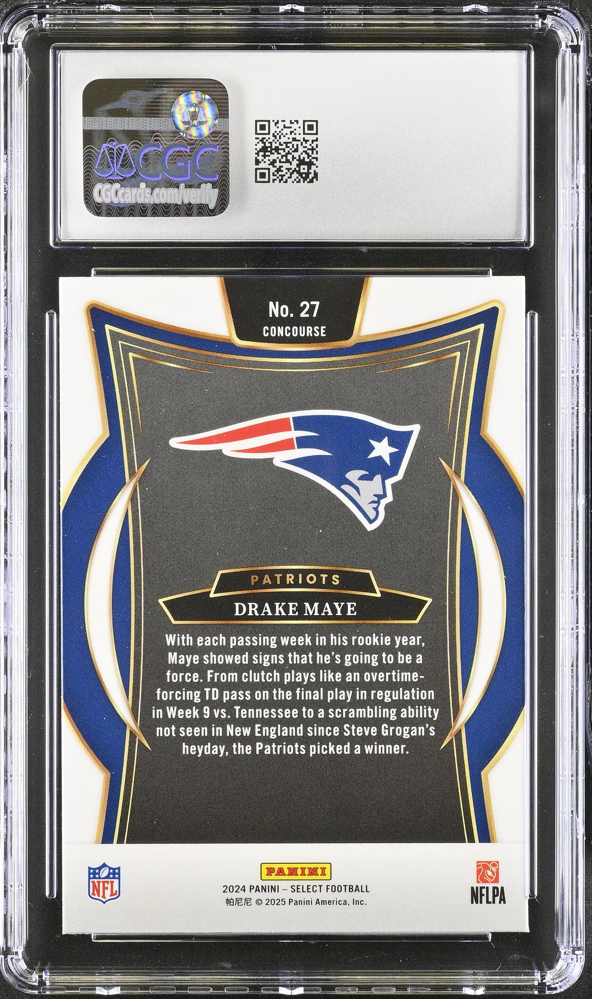 2024 Panini Select Drake Maye Rookie #27 CGC 9.5 New England Patriots