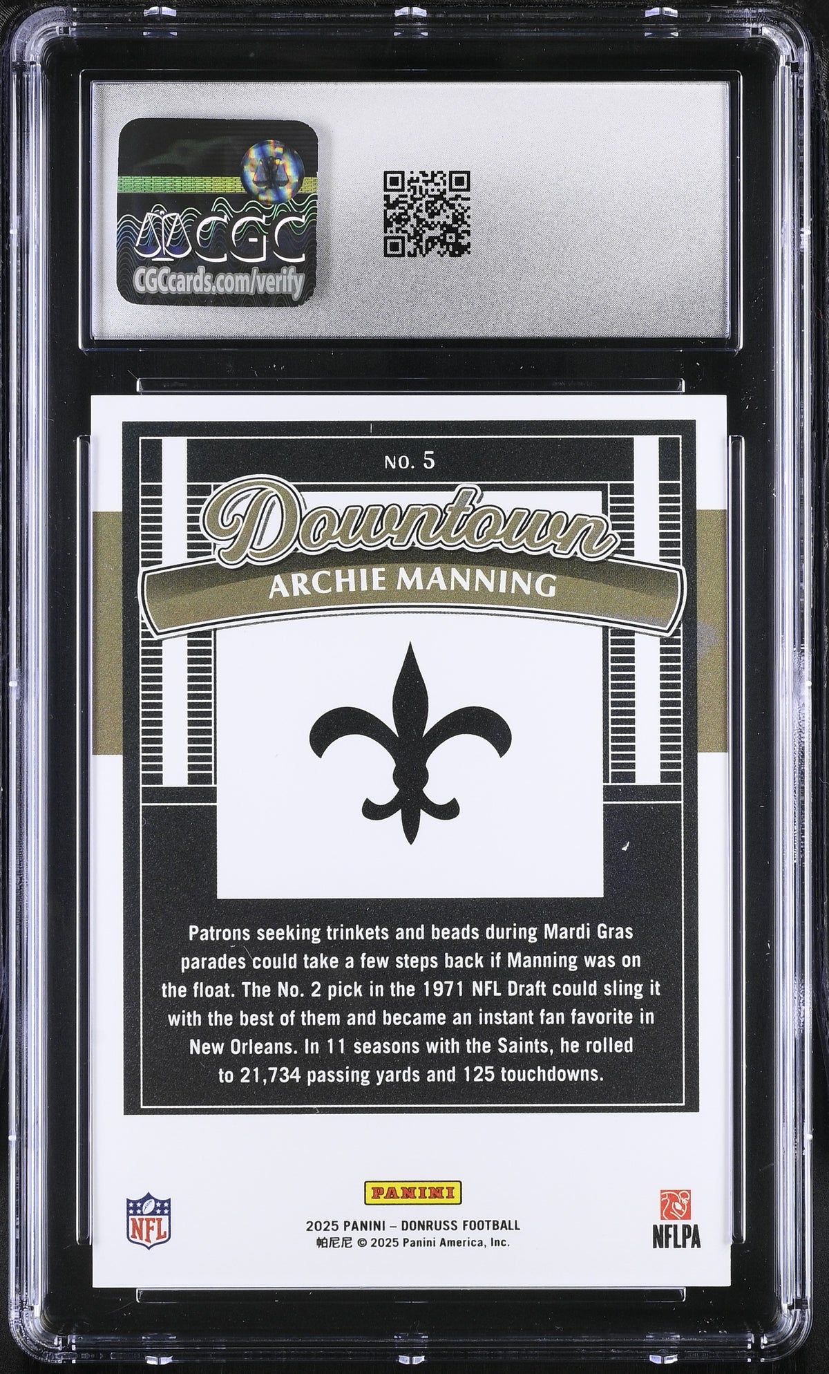 2025 Donruss Archie Manning Downtown #5 CGC 10 New Orleans Saints