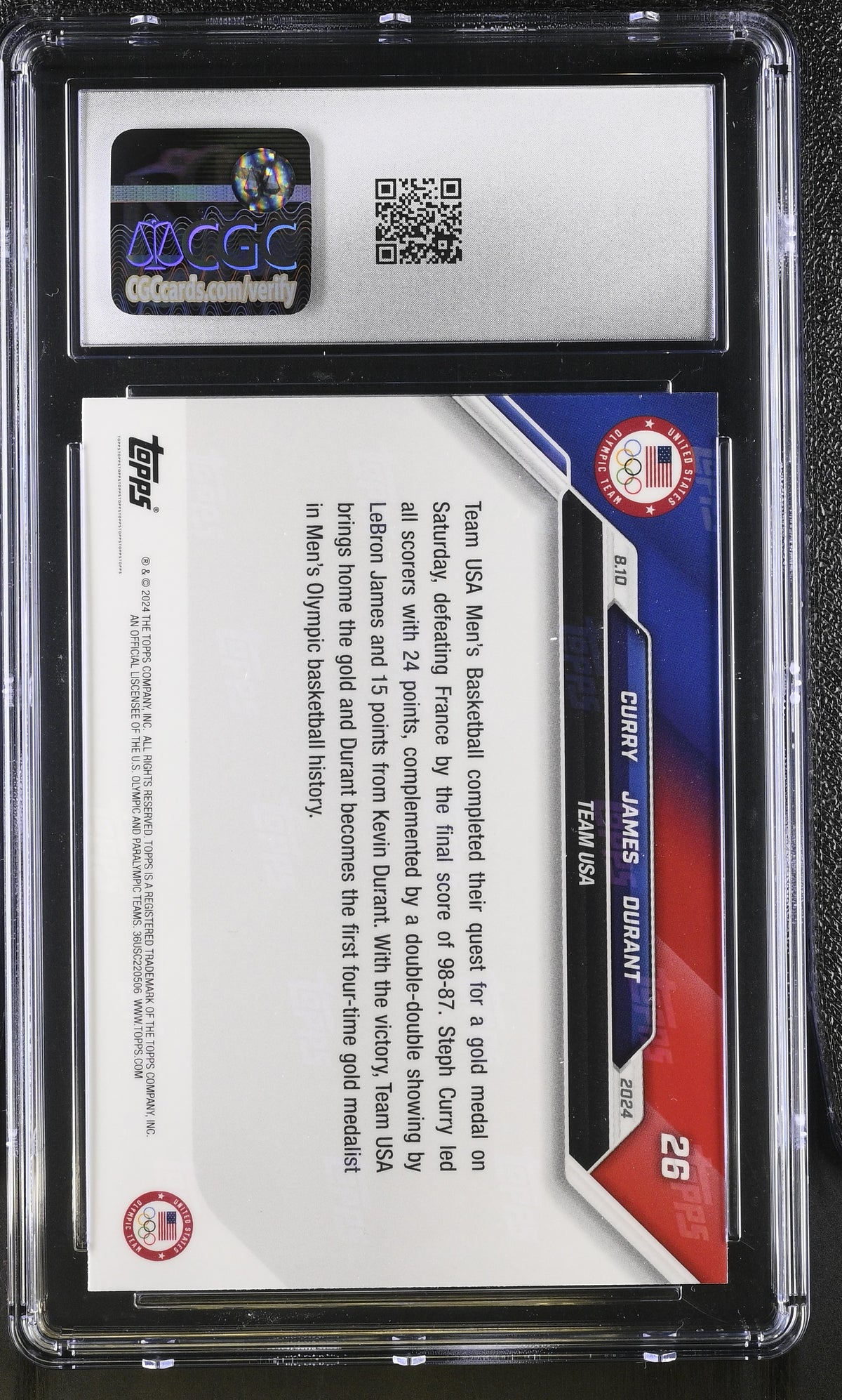 2024 Topps Now Olympic Games Kevin Durant LeBron James Stephen Curry #26 CGC 9