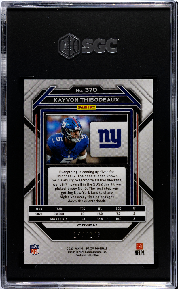 2022 Panini Prizm Kayvon Thibodeaux Orange /249 Rookie #370 SGC 9.5 Giants
