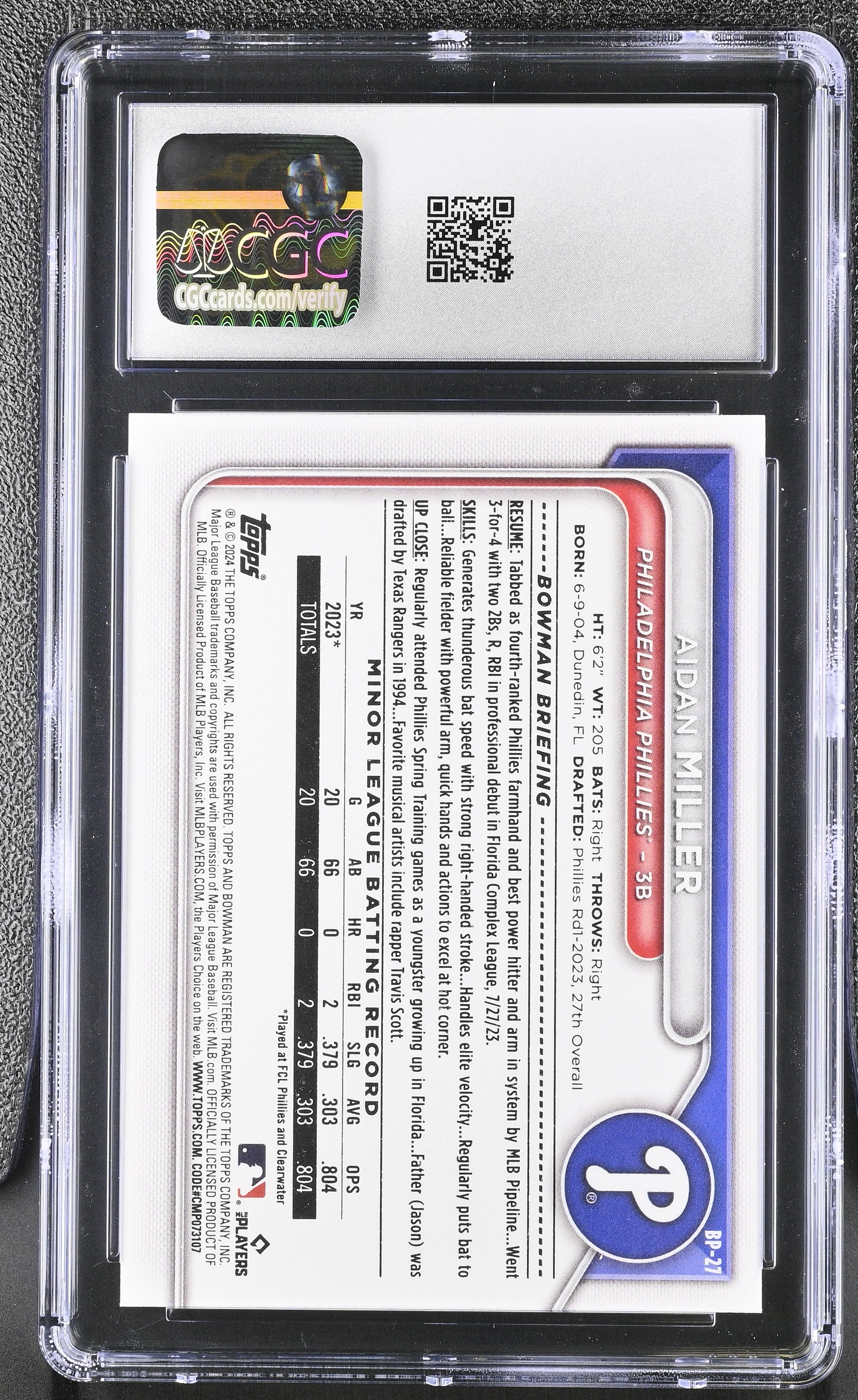 2024 Bowman Aidan Miller #BP-27 Prospects CGC 10