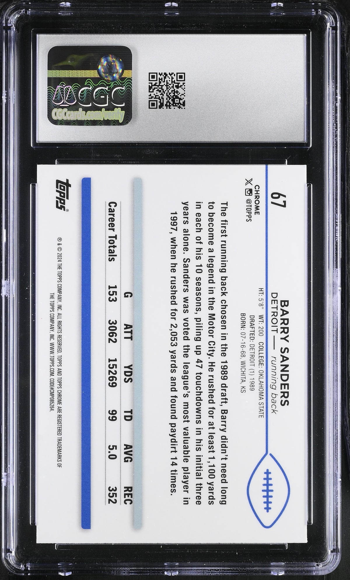 2024 Topps Chrome Barry Sanders X-Fractor #67 CGC 9.5 Detroit Lions
