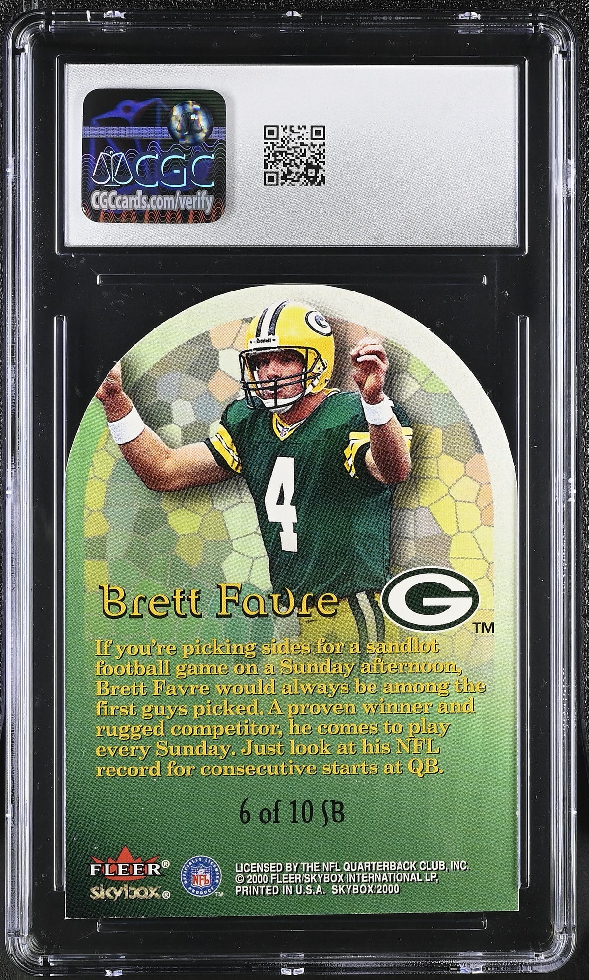 2000 Skybox Brett Favre Sunday's Best #6SB CGC 9 Green Bay Packers